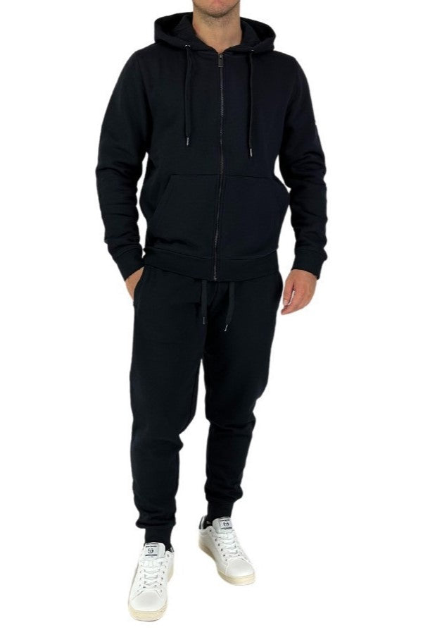 Felpa con cappuccio da uomo blu con zip e tasche frontali
