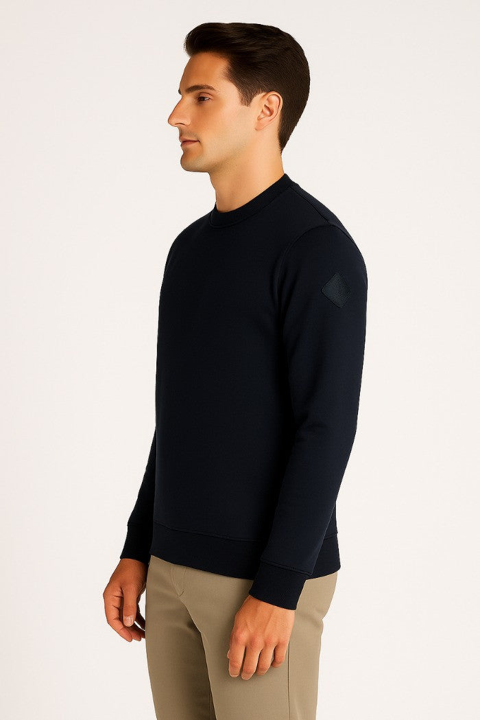 Felpa Girocollo Uomo Markup Blu con Patch Gommata sulla Manica