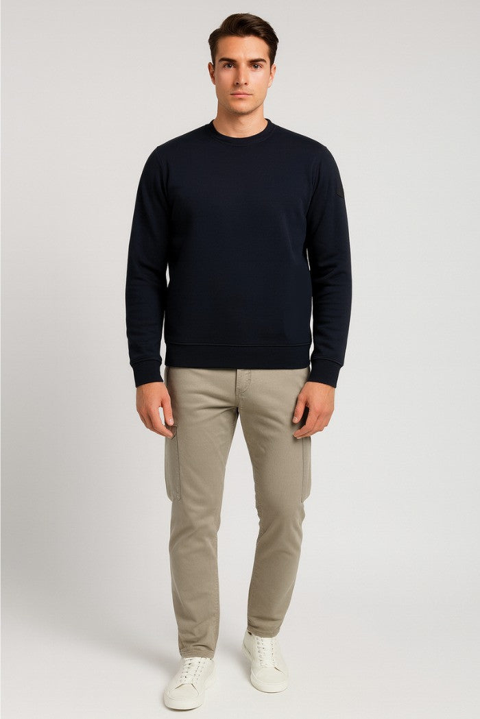 Felpa Girocollo Uomo Markup Blu con Patch Gommata sulla Manica