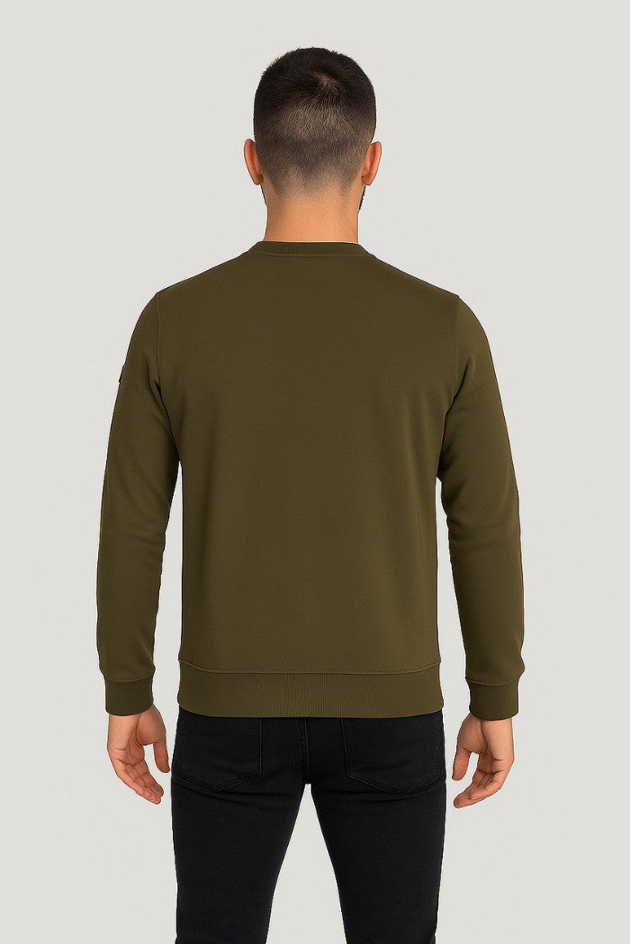 Felpa Girocollo verde militare con Patch Gommata sulla Manica
