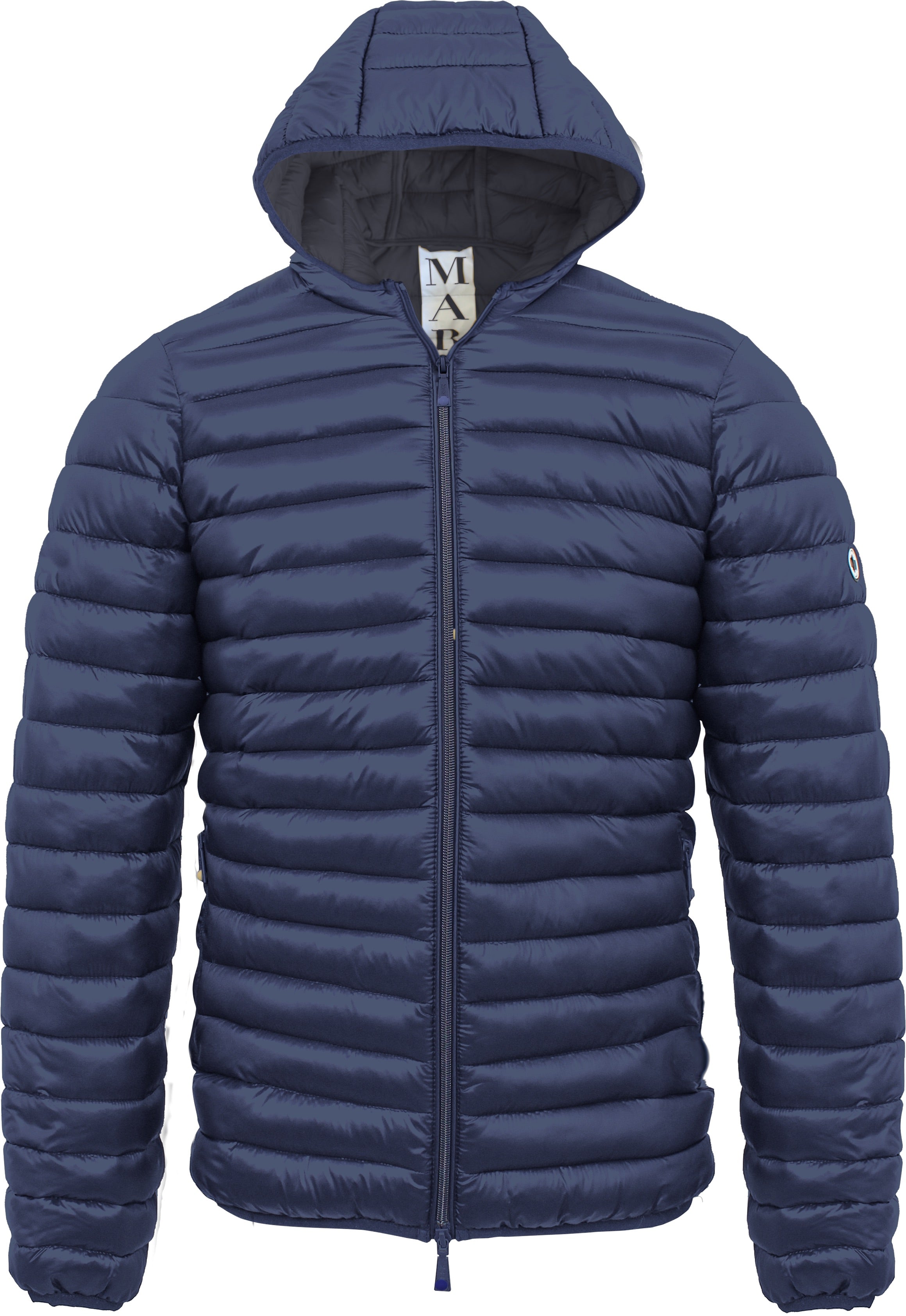 Piumino Blu denim con Cappuccio in Nylon Superleggero