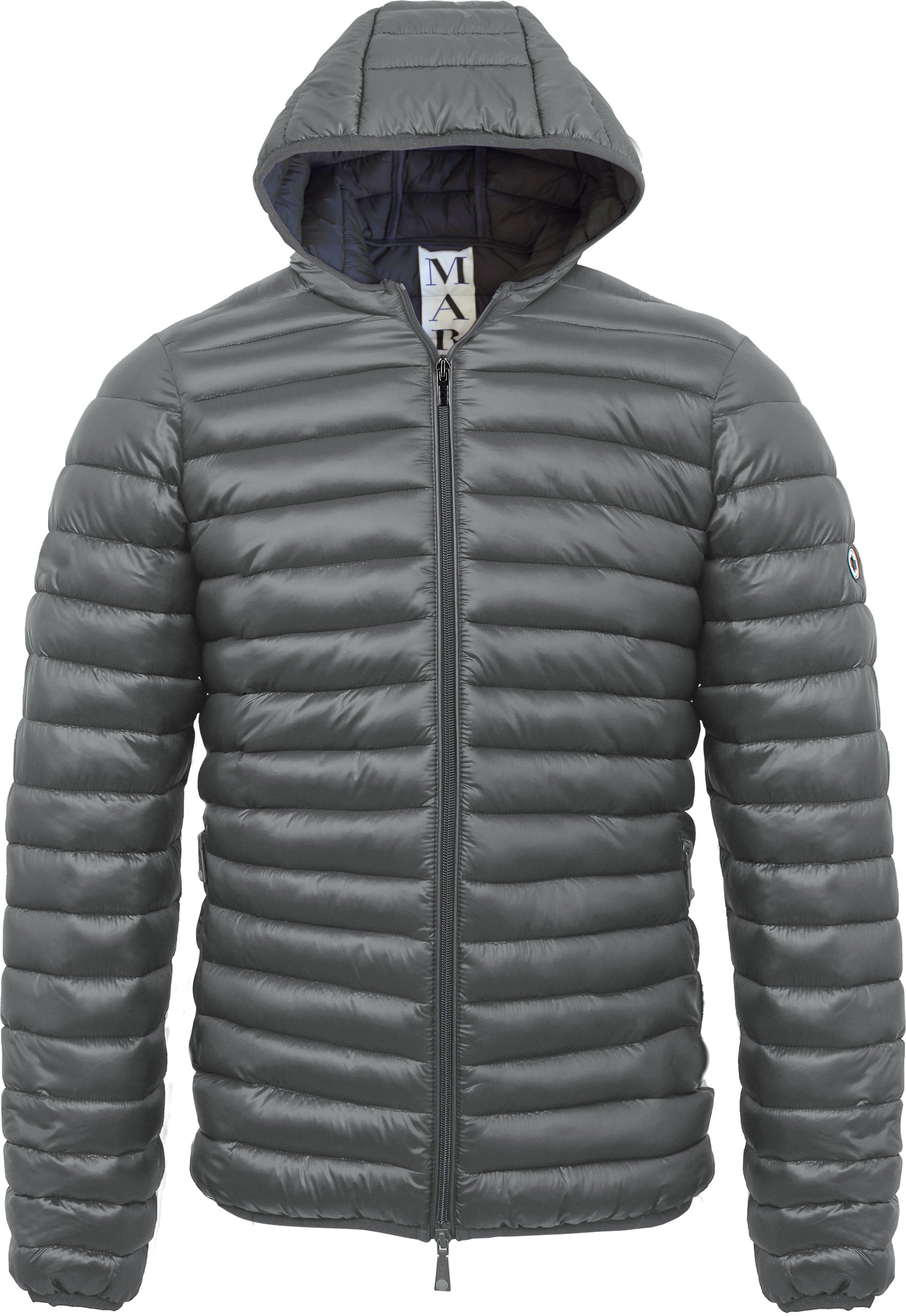 Piumino grigio piombo con Cappuccio in Nylon Superleggero