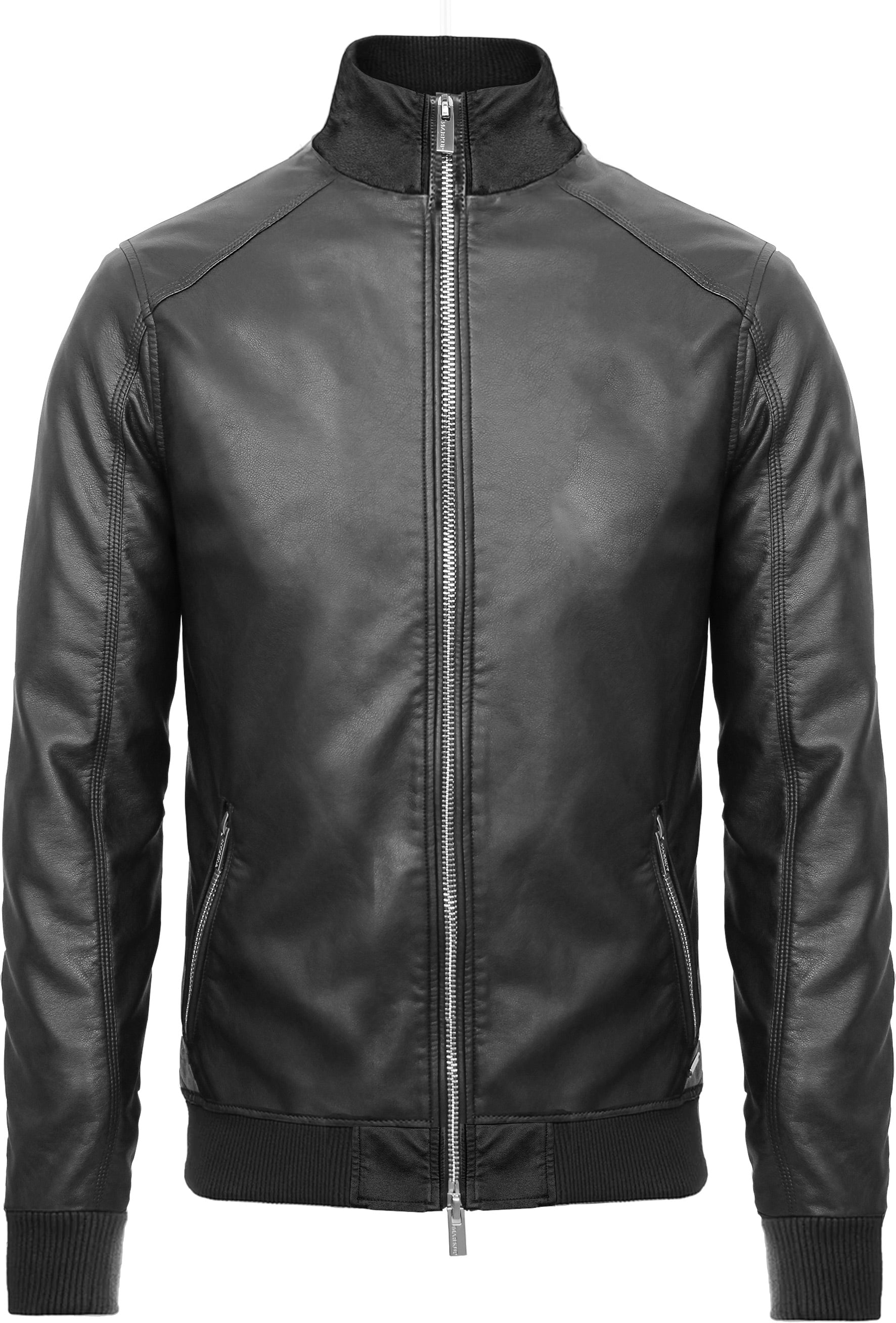 Giubbino Uomo in Ecopelle Nera con Zip e Finiture Elasticizzate