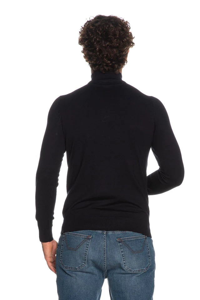 Maglioncino Mezza Zip Blu Marina in Misto Viscosa con Collo Alto