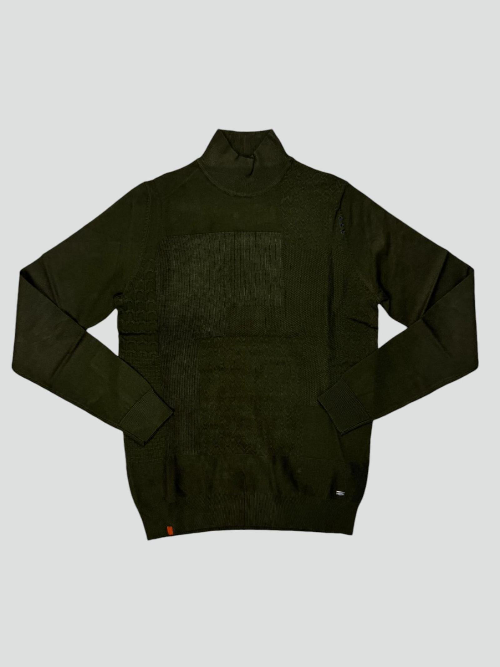 Lupetto verde militare con Microfantasia e Dettagli a Contrasto
