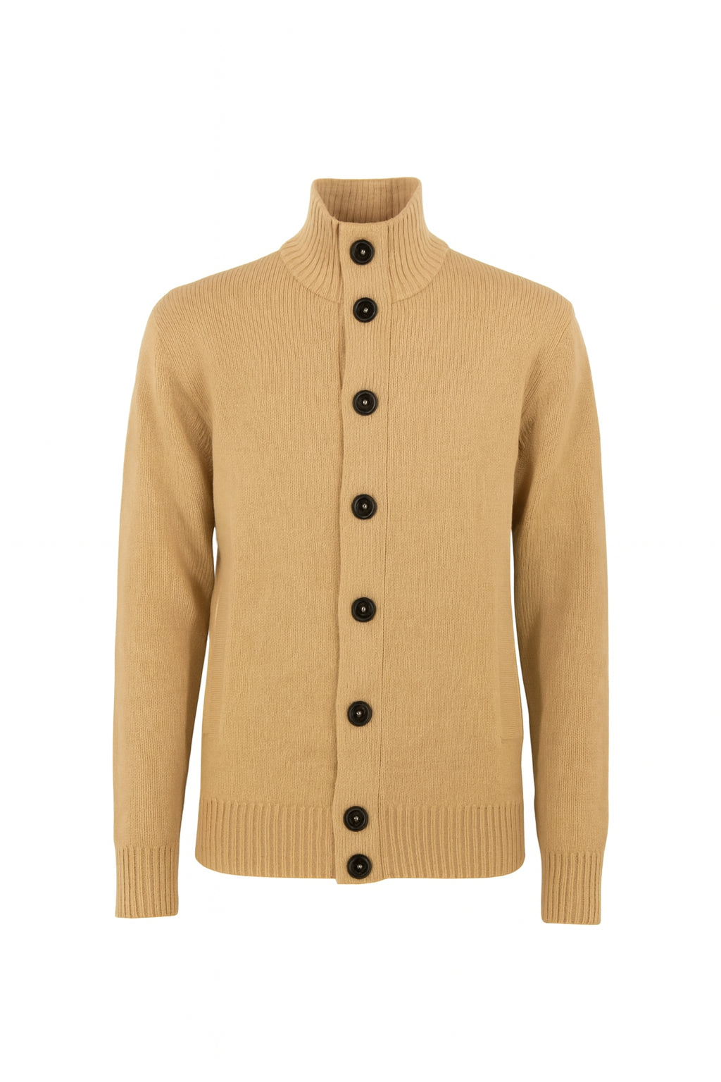 Cardigan cammello con Bottoni e Tasche Frontali