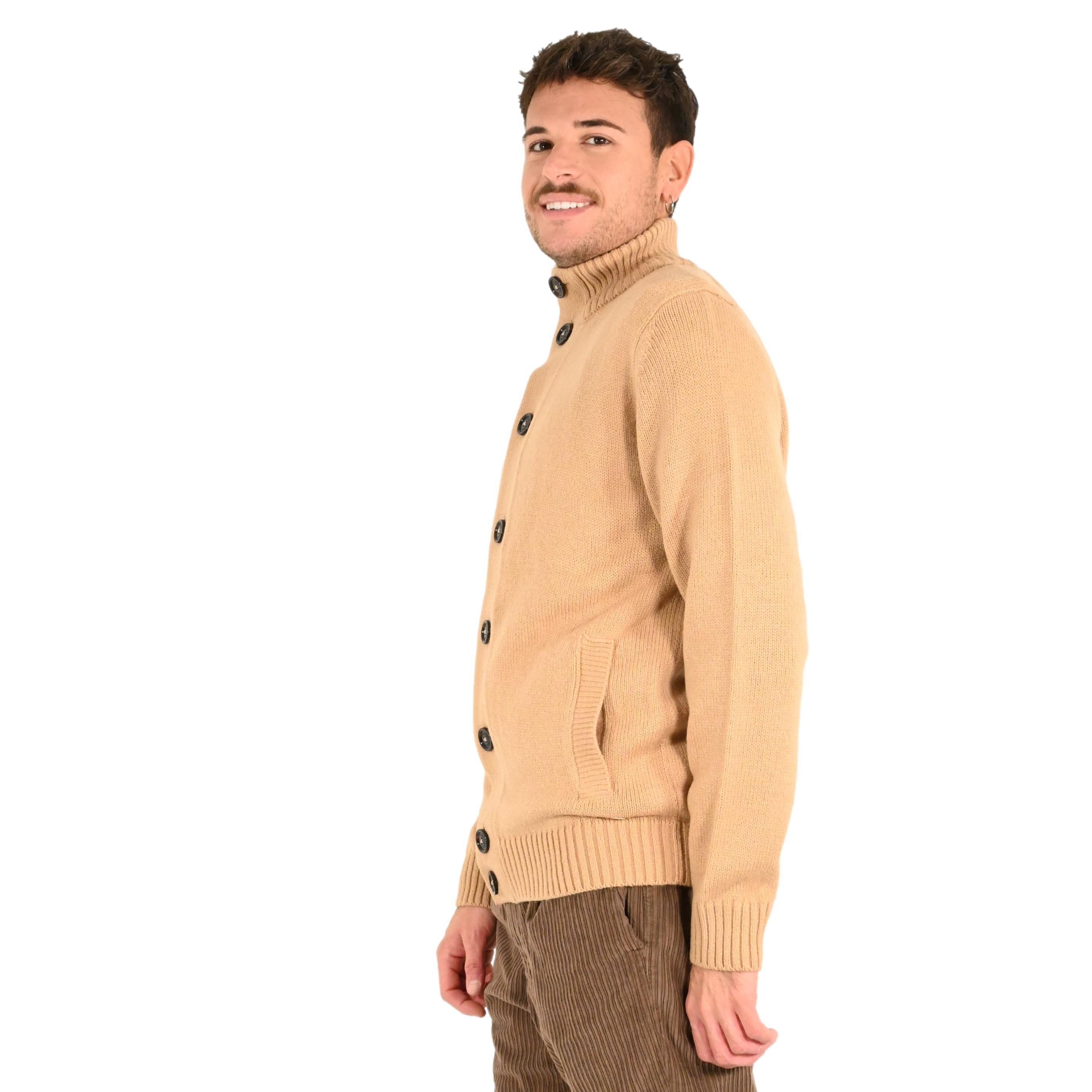 Cardigan cammello con Bottoni e Tasche Frontali