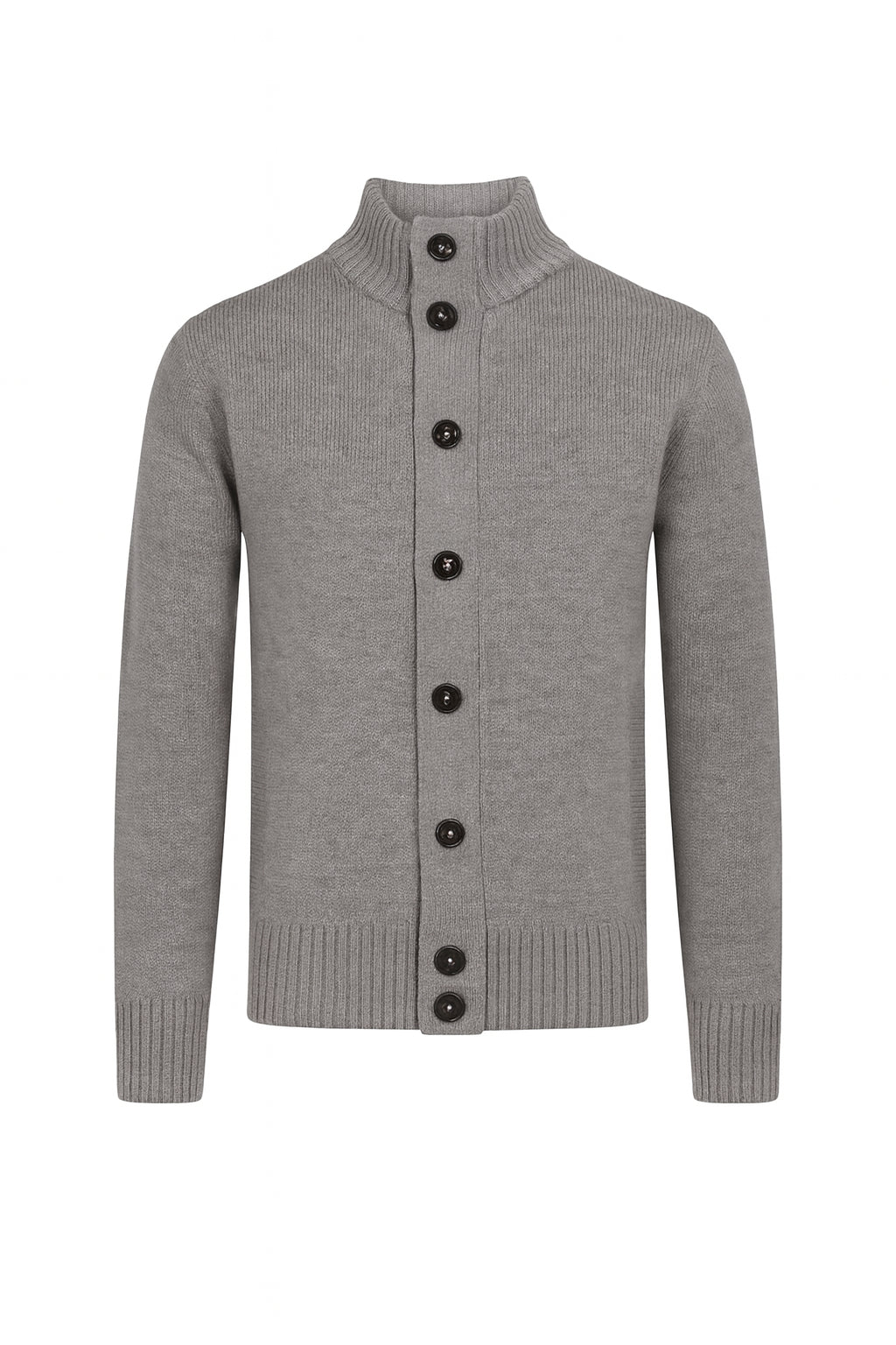 Cardigan grigio melange con Bottoni e Tasche Frontali