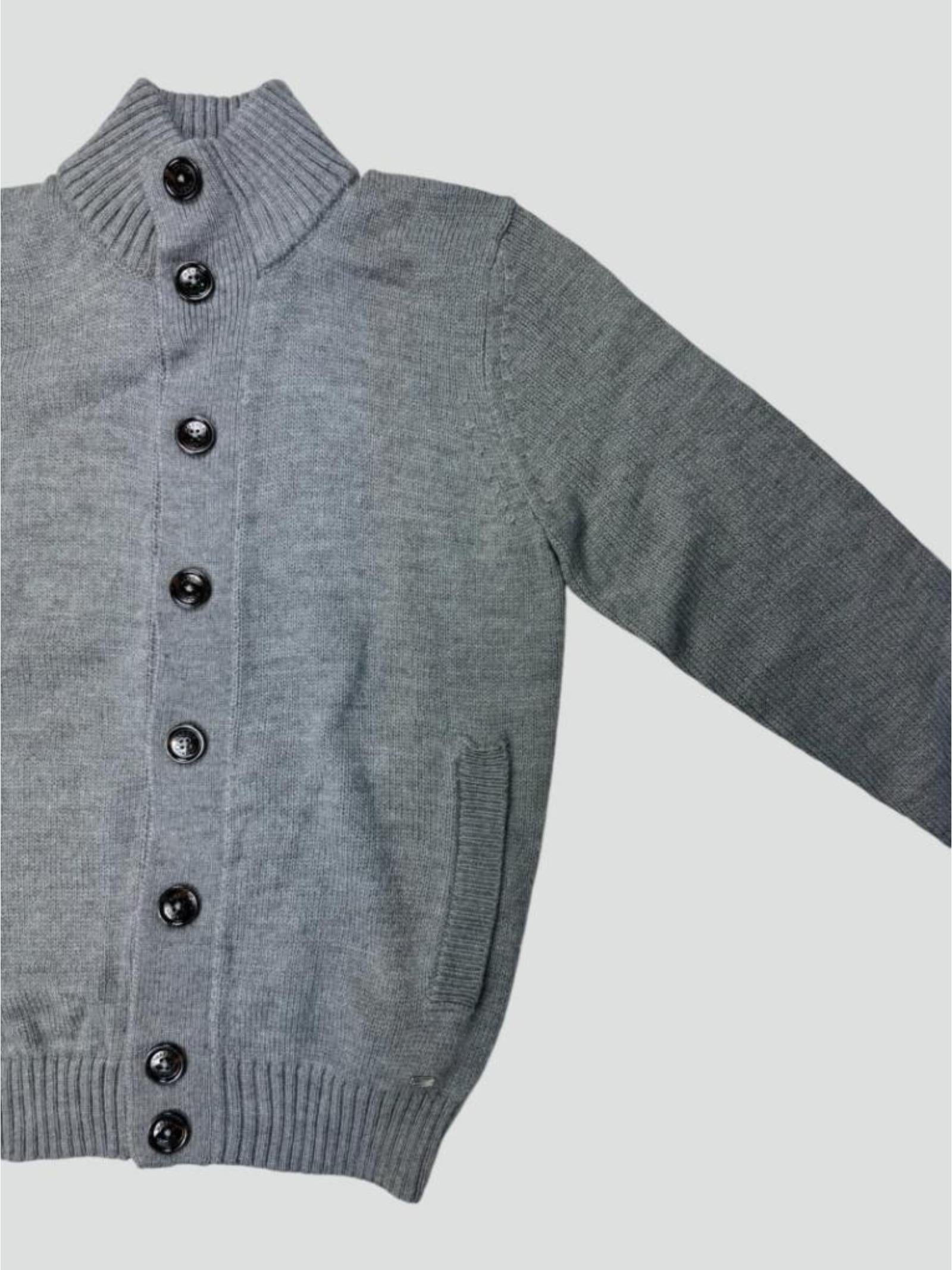 Cardigan grigio melange con Bottoni e Tasche Frontali