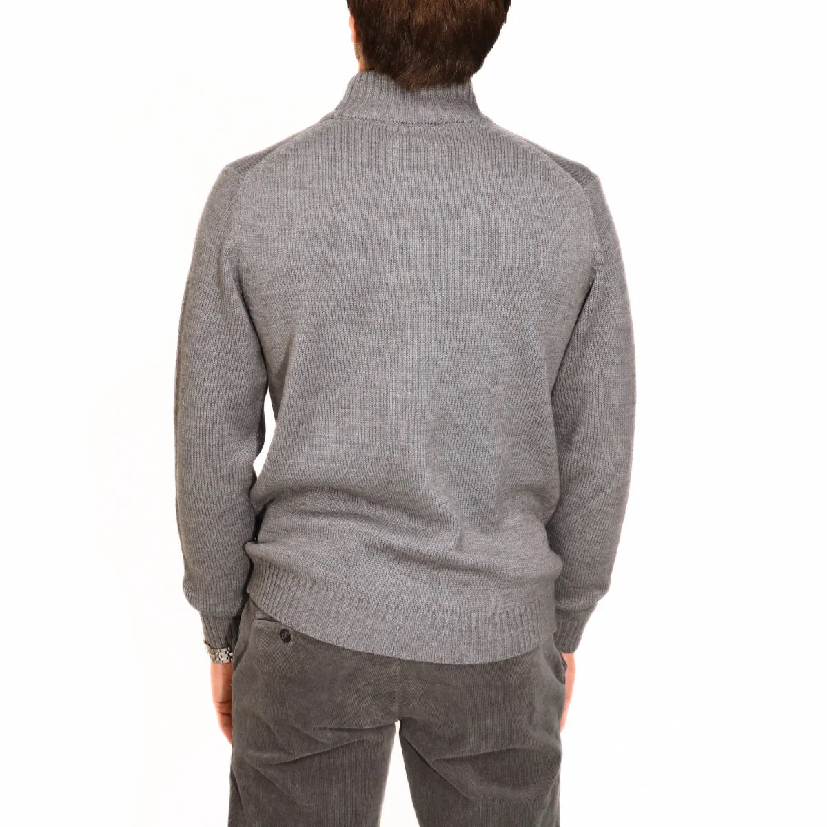 Cardigan grigio melange con Bottoni e Tasche Frontali