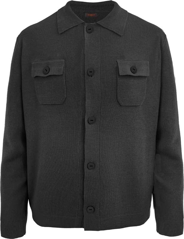 Camicia Maglia Nera con Bottoni e Tasche Frontali
