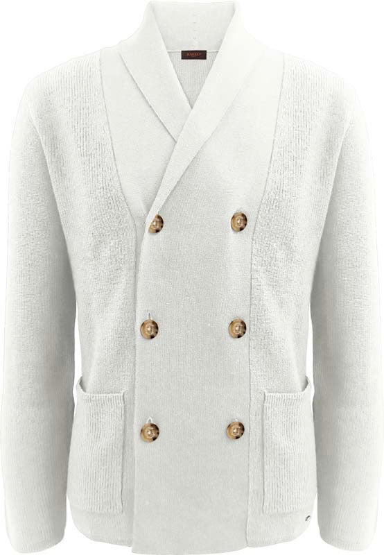 Cardigan bianco latte Doppio Petto con Collo a Sciarpa e Tasche
