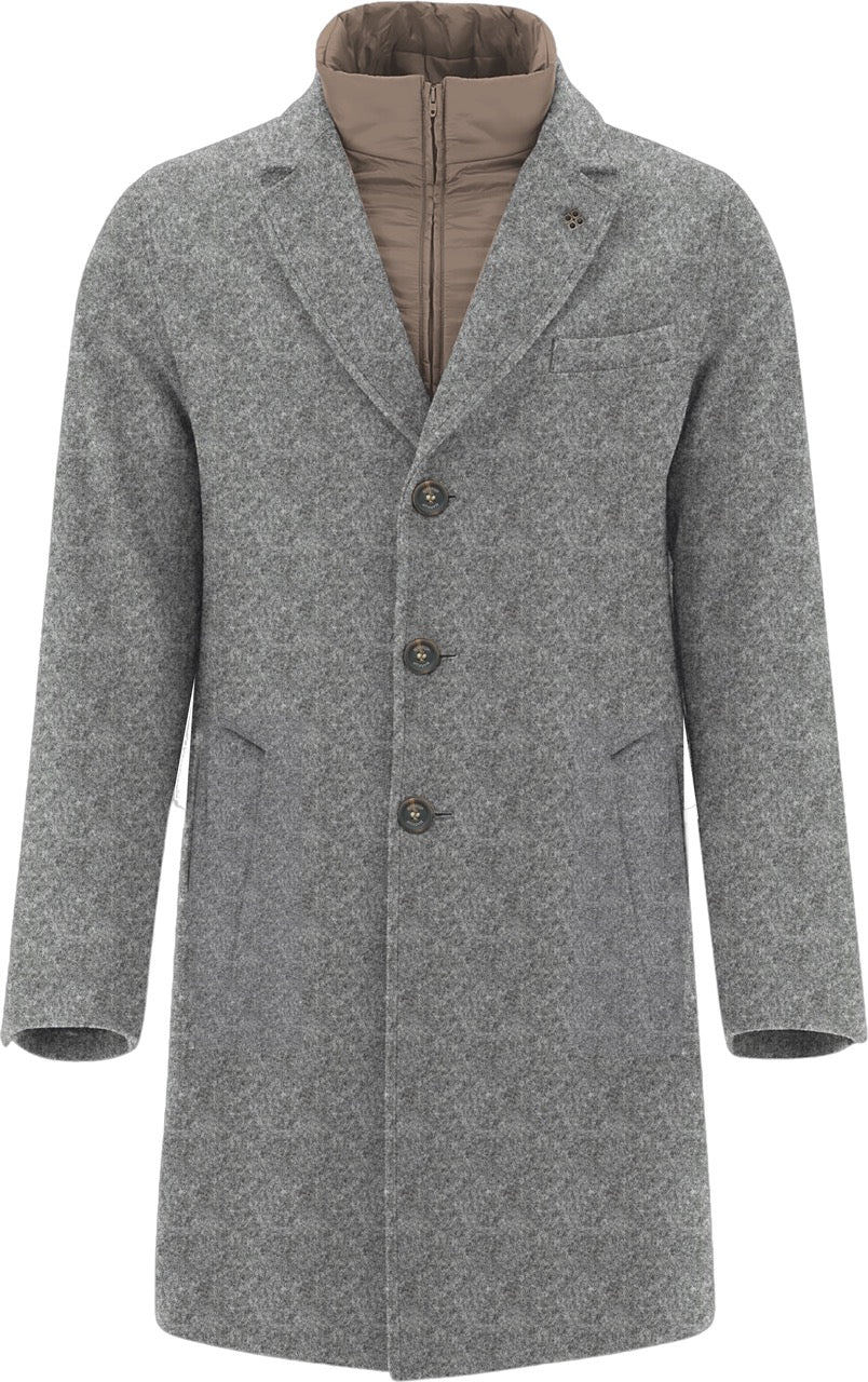 Cappotto Grigio Melange Monopetto con Pettorina Interna