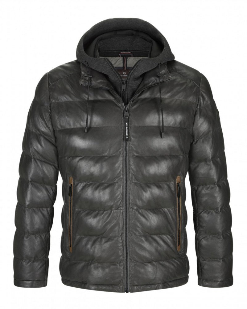 Piumino in Pelle "Callisto" nero/grigio in Pelle di Pecora con Imbottitura