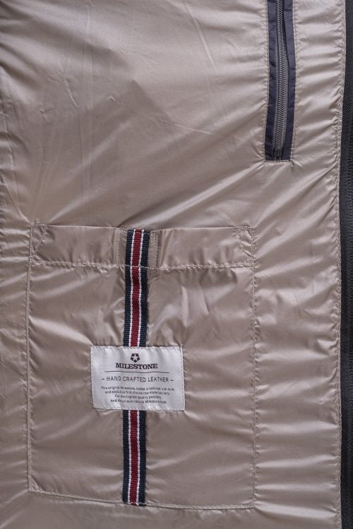 Piumino in Pelle "Callisto" nero/grigio in Pelle di Pecora con Imbottitura