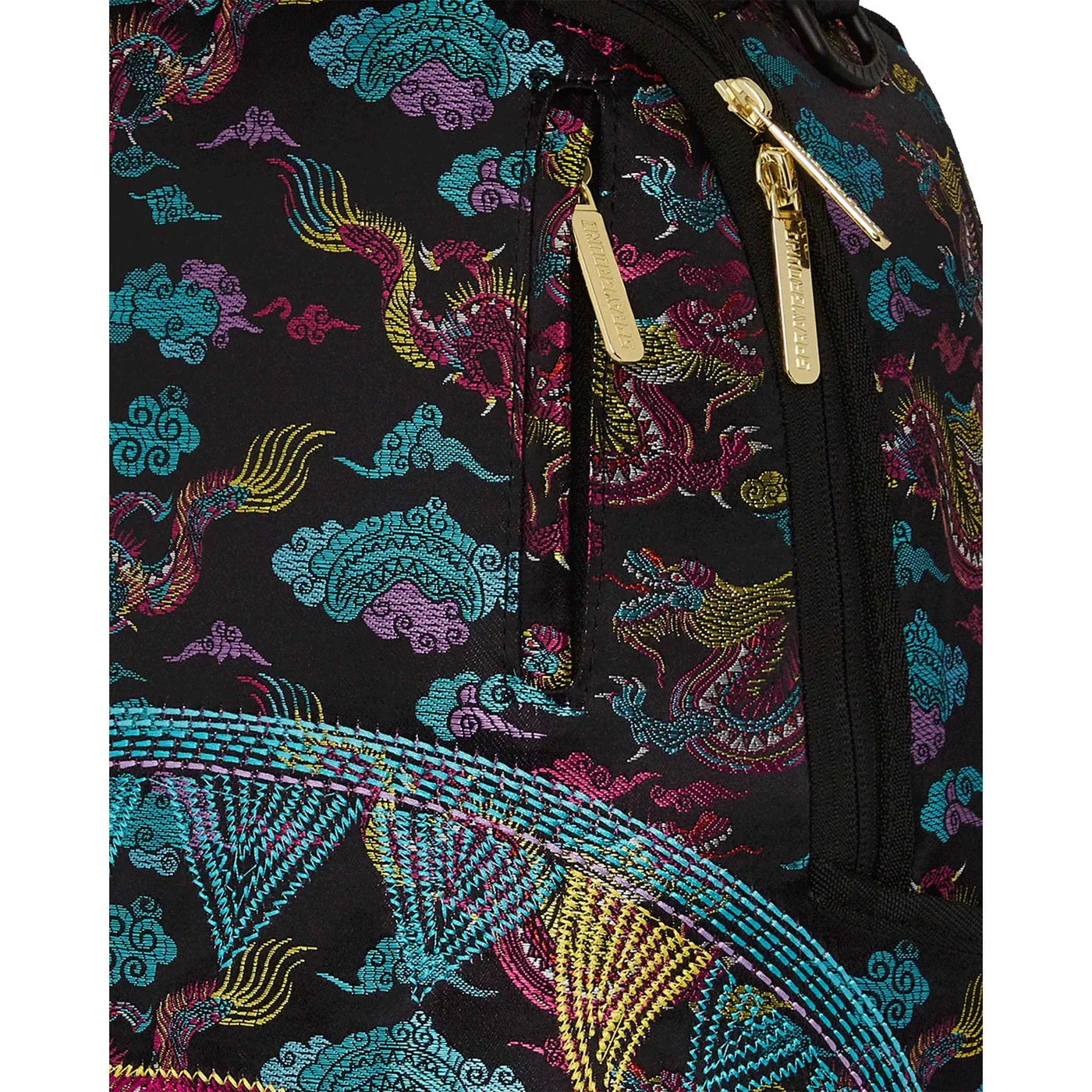 Zaino Shark "Embroidered Dragons" Nero con Ricami Multicolor