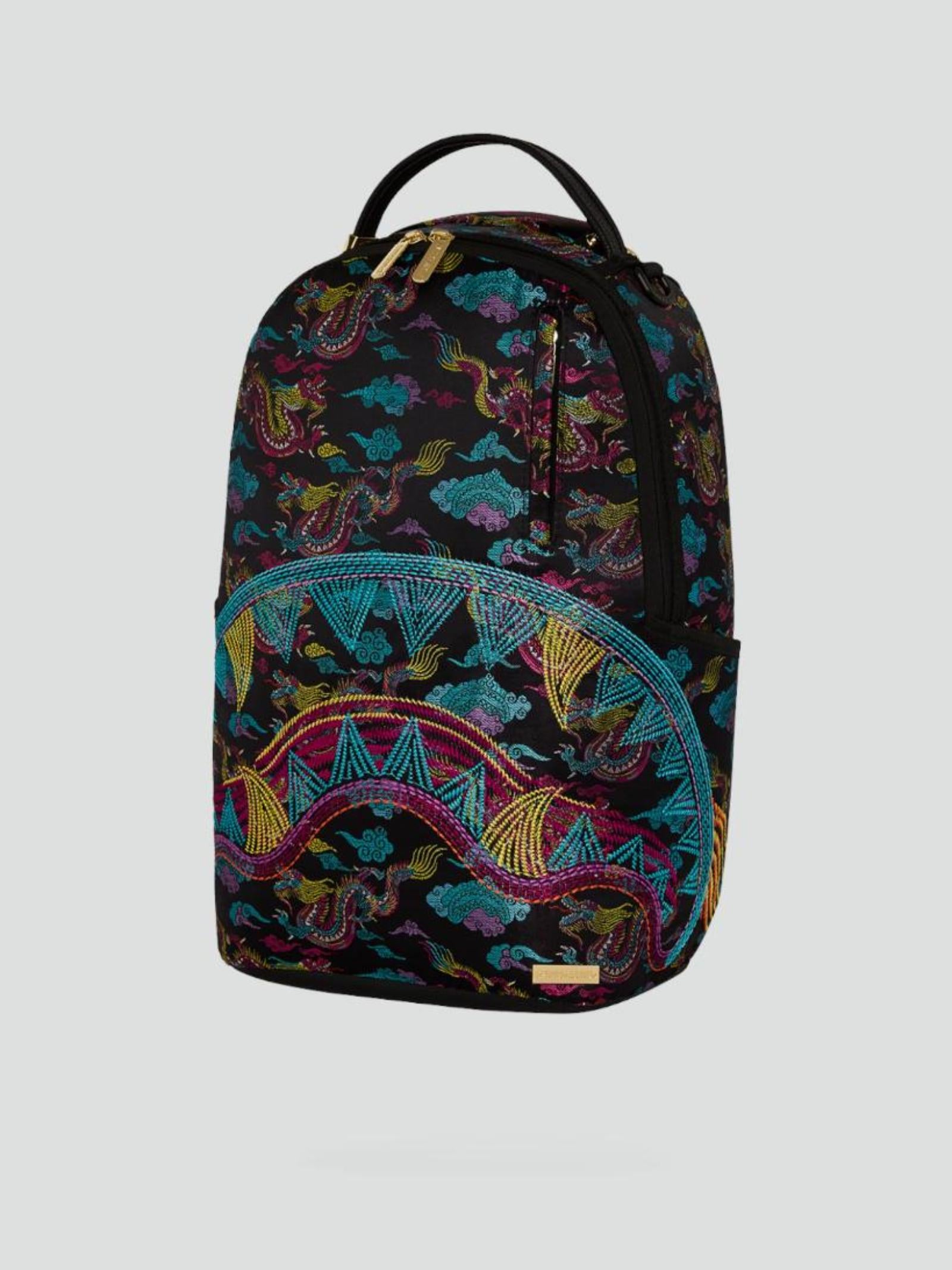 Zaino Shark "Embroidered Dragons" Nero con Ricami Multicolor