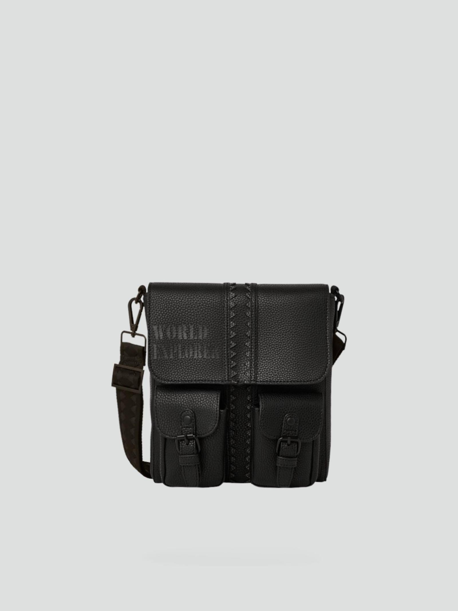 Borsa "Global Traveler" Nera in Ecopelle con Tasche Frontali