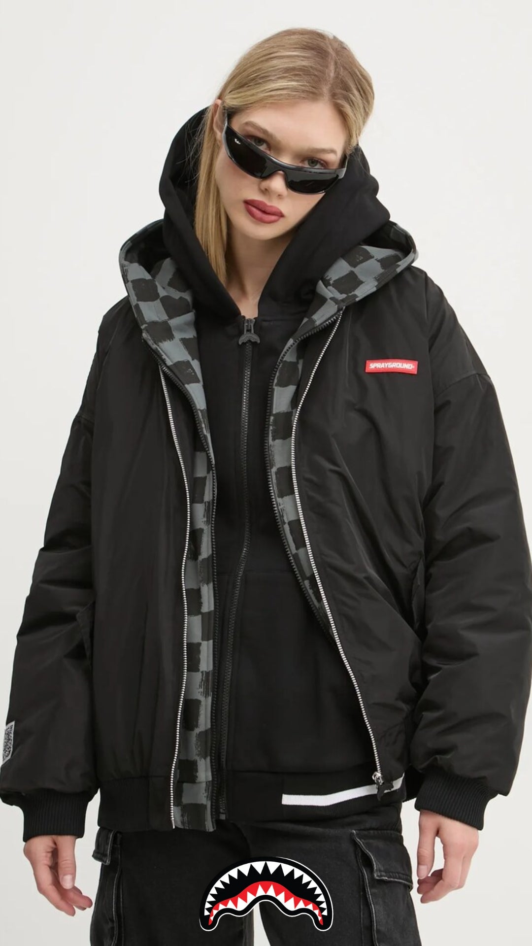 Bomber "Blind Side Grey SIP" con Cappuccio Double Layer Checkered