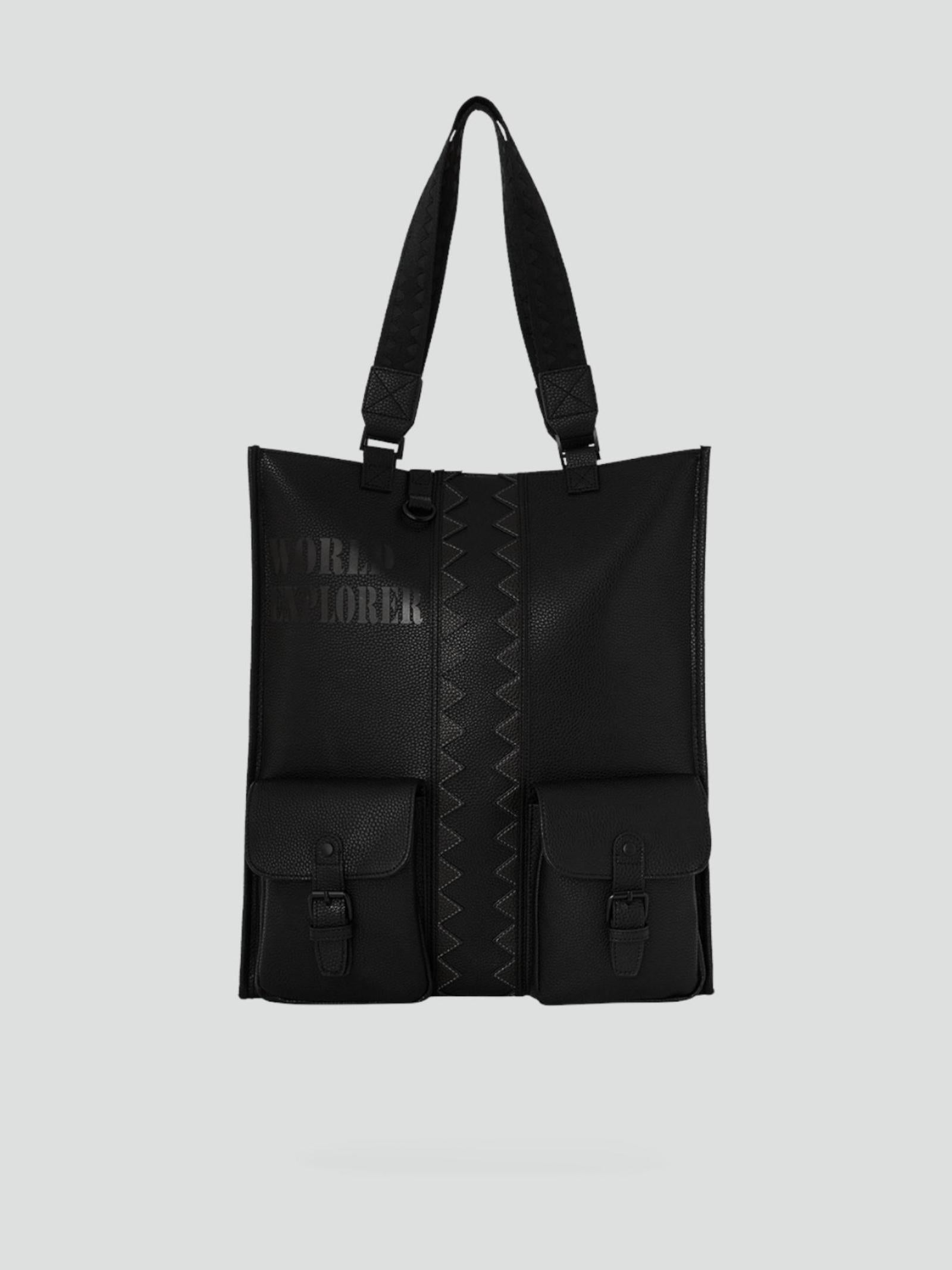 Borsa "Global Traveler Cargo Tote" Nera in Ecopelle con Tasche