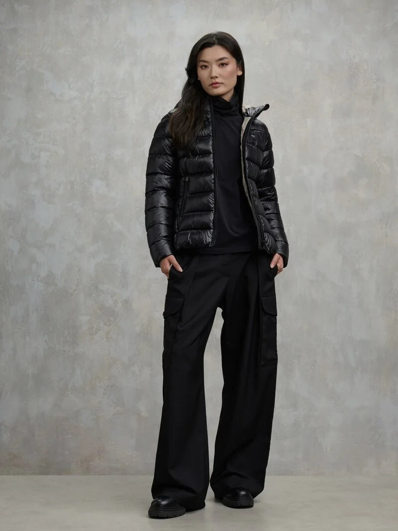 Piumino "Caroll" nero in Nylon Idrorepellente con Cappuccio