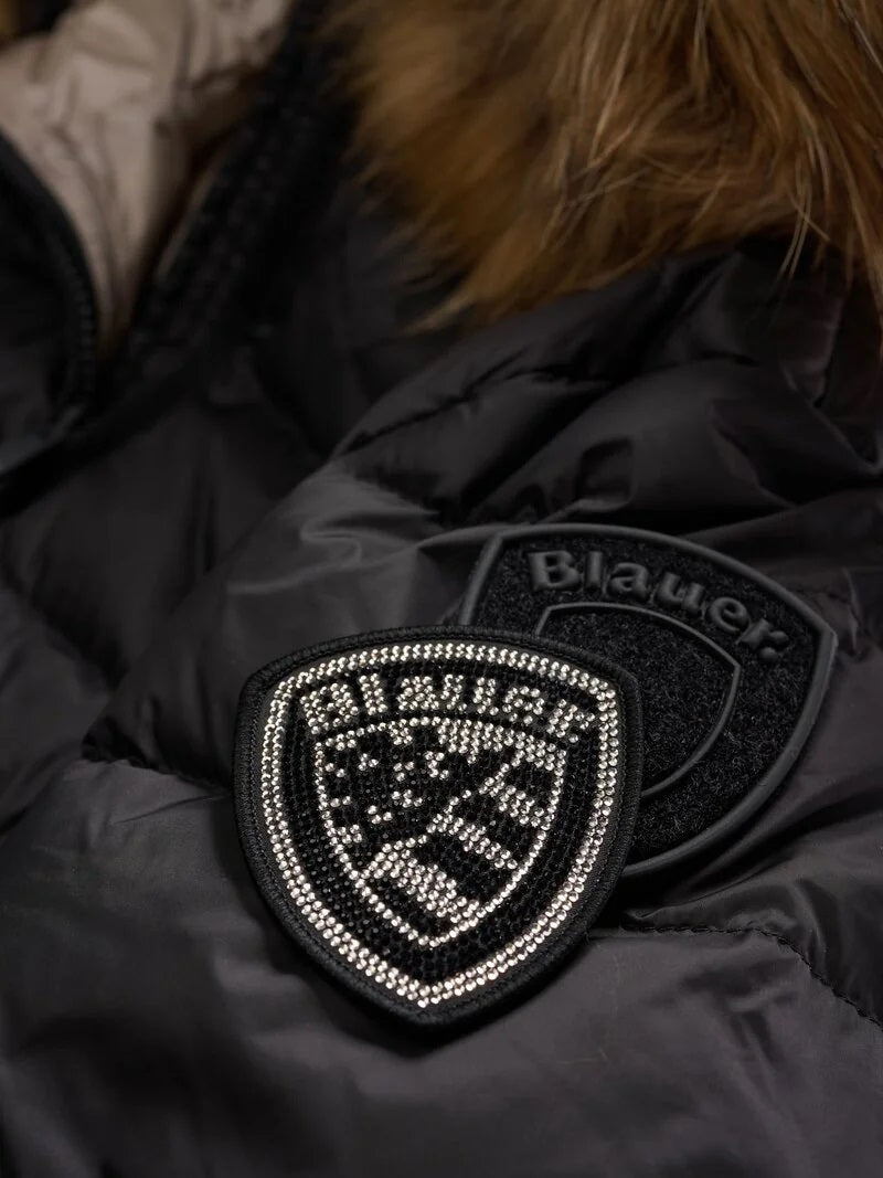 Piumino lungo Blauer "Kristin" nero con Interno beige con Pelliccia