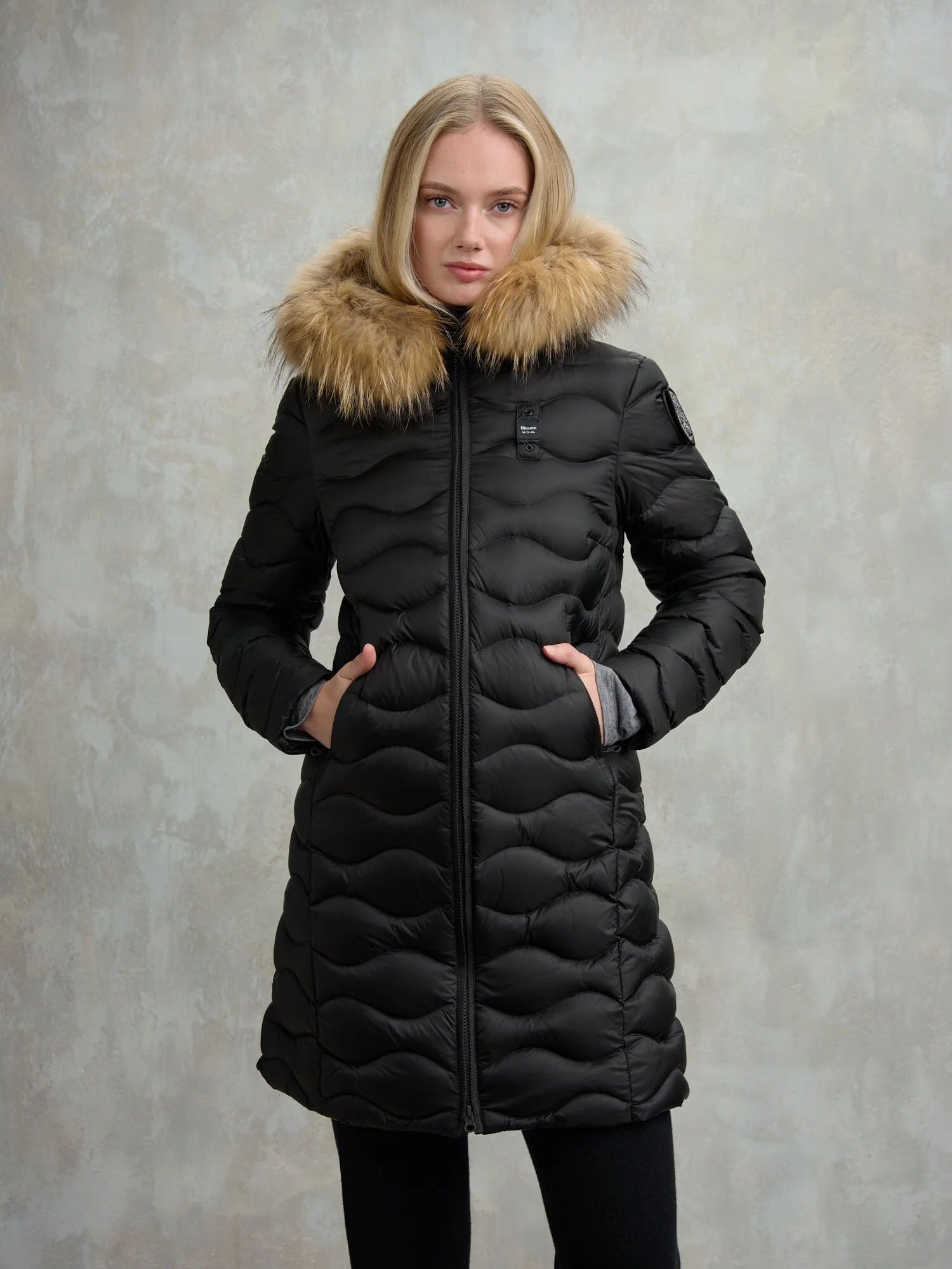 Piumino Lungo "Lynel" Nero con Interno Beige e Pelliccia Removibile