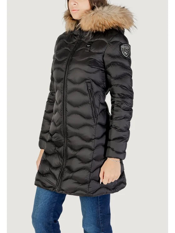 Piumino Lungo "Lynel" Nero con Interno Beige e Pelliccia Removibile