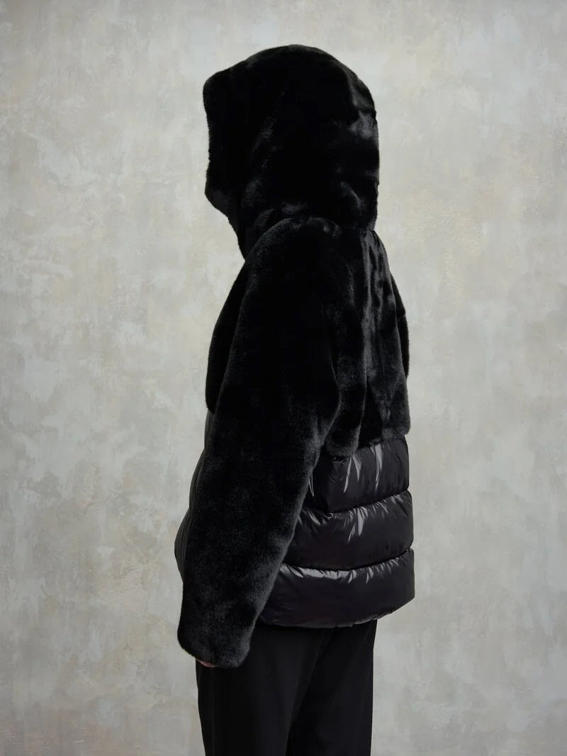 Piumino Bambina nero "Fanevil Junior" in Nylon Lucido ed Eco-Fur
