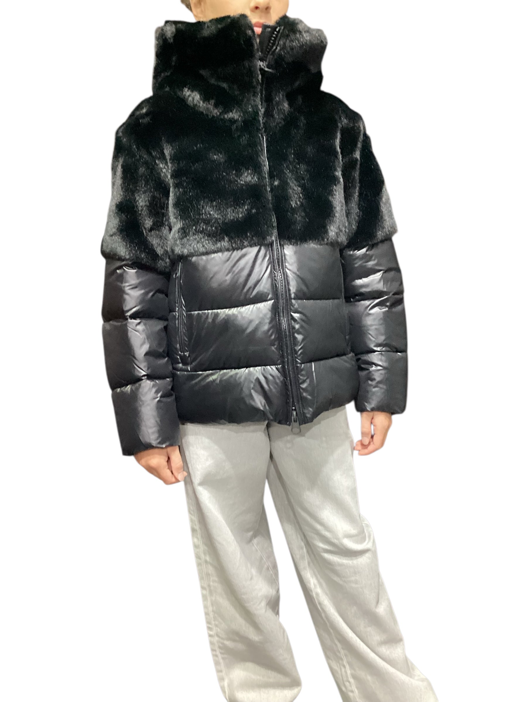 Piumino Bambina nero "Fanevil Junior" in Nylon Lucido ed Eco-Fur