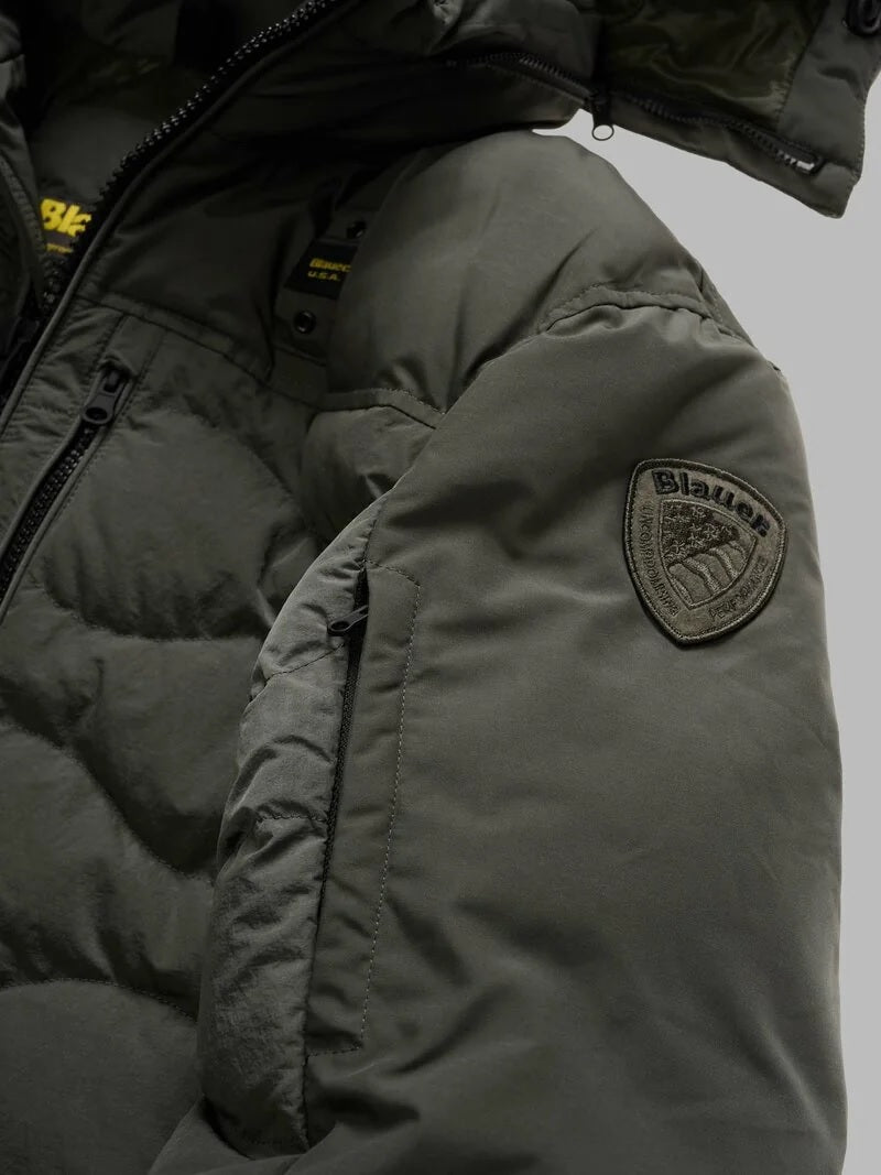 Piumino "Ferwood Junior" Verde Effetto Stropicciato con Cappuccio