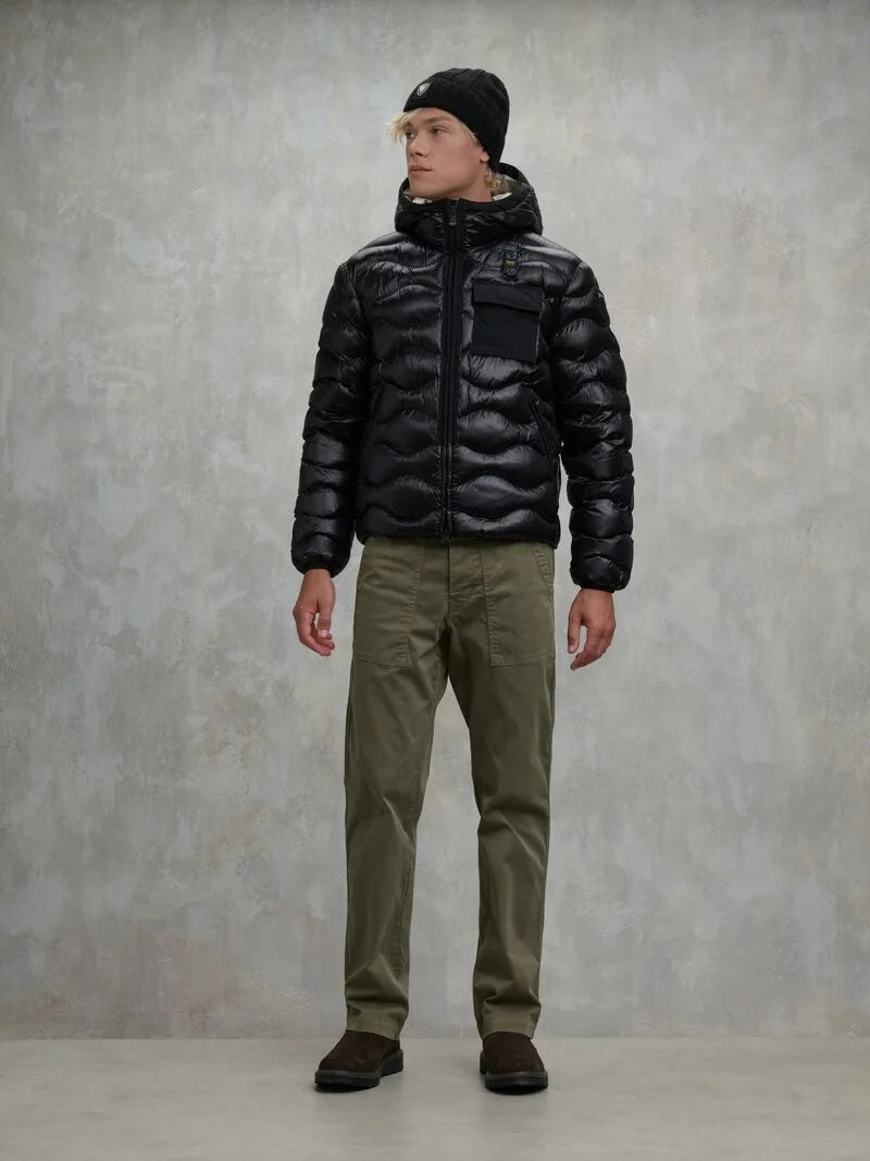 Piumino "Bryant" Nero con Interno Beige e Tasca sul Petto