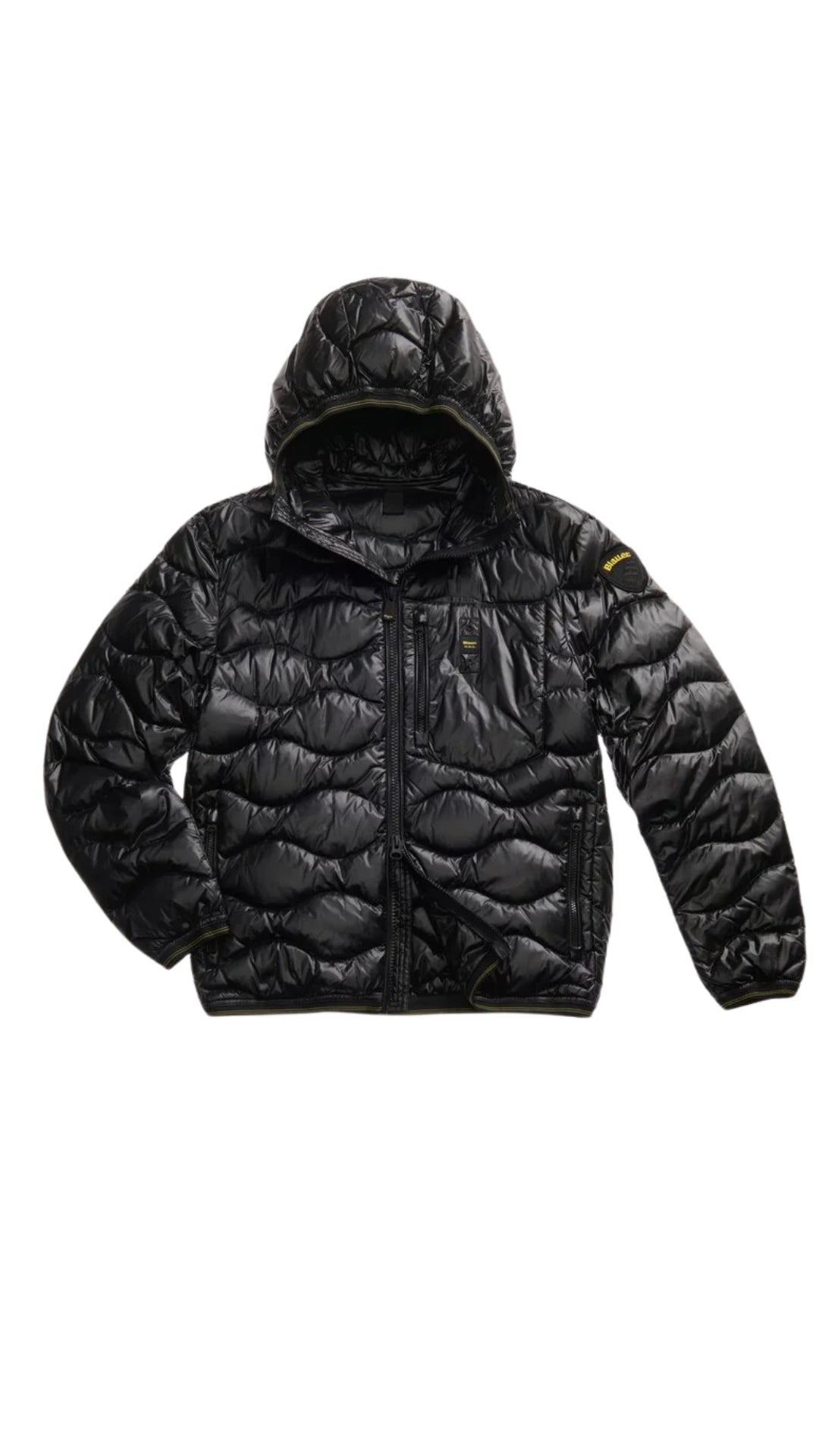 Piumino nero "Wave" da Uomo con Trapuntatura ad Onde e Taschino