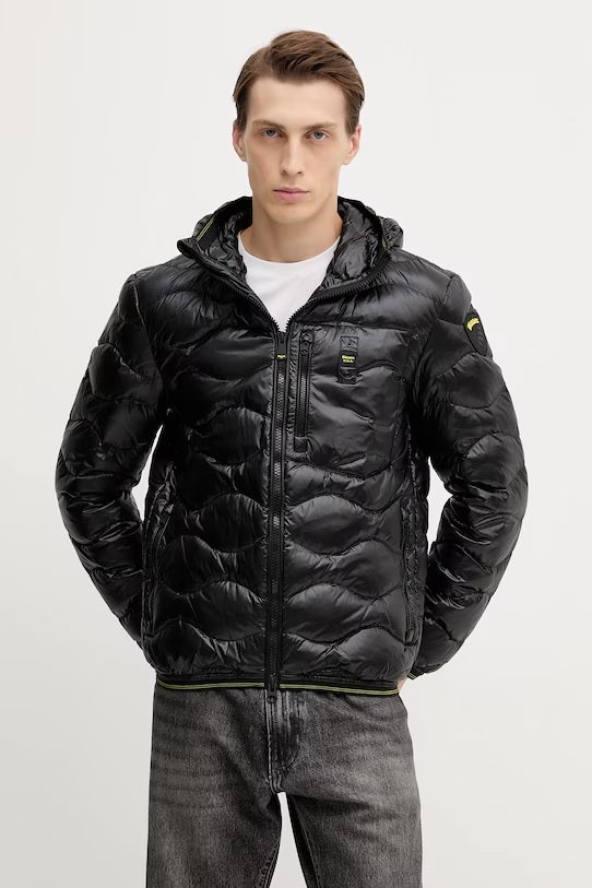 Piumino nero "Wave" da Uomo con Trapuntatura ad Onde e Taschino
