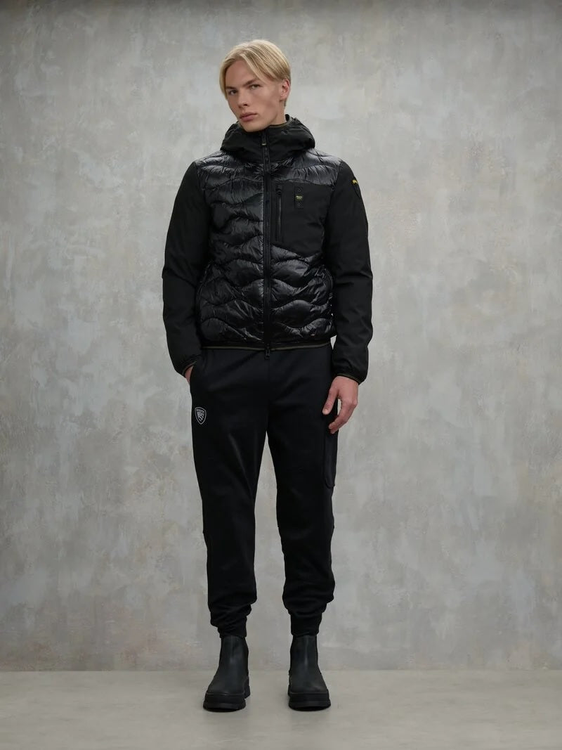 Piumino "Albert" nero in Nylon Lucido e Neoprene con Imbottitura Mista
