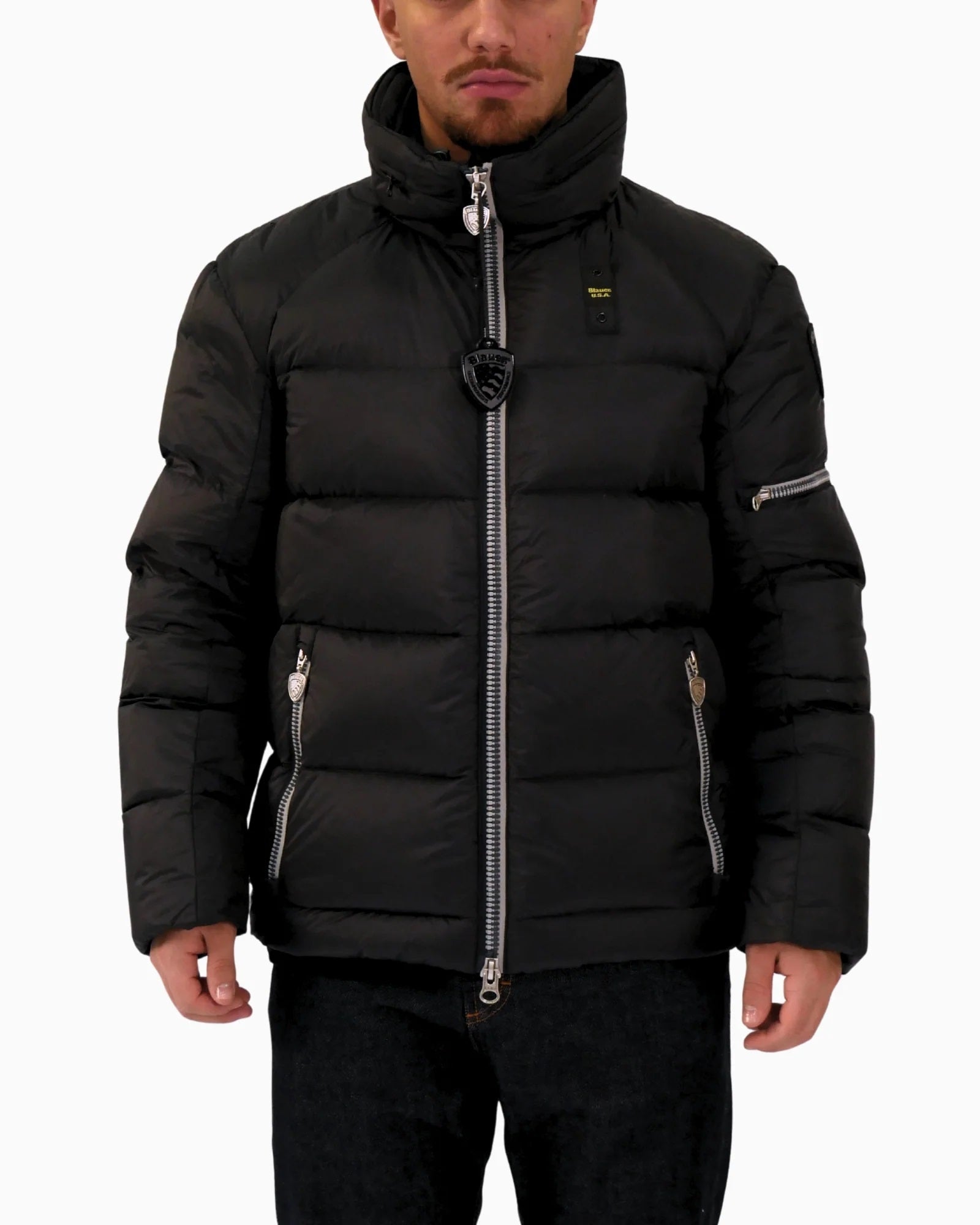 Piumino uomo corto "Wise" Nero con Tasche e Zip