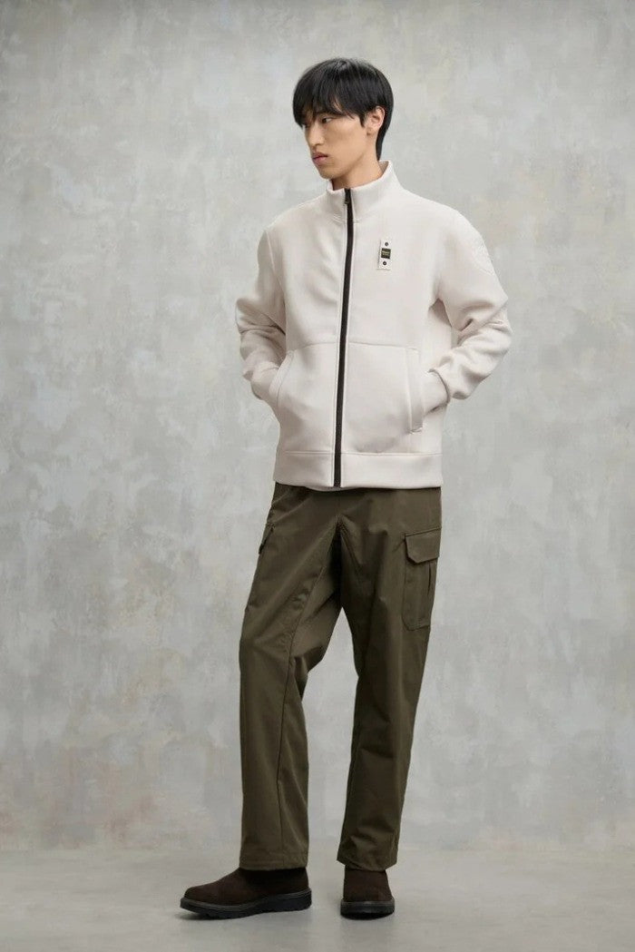 Felpa bianco "Halborn" in Neoprene con Zip e Tasche a Marsupio