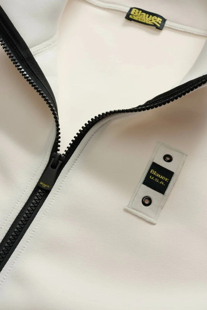 Felpa bianco "Halborn" in Neoprene con Zip e Tasche a Marsupio