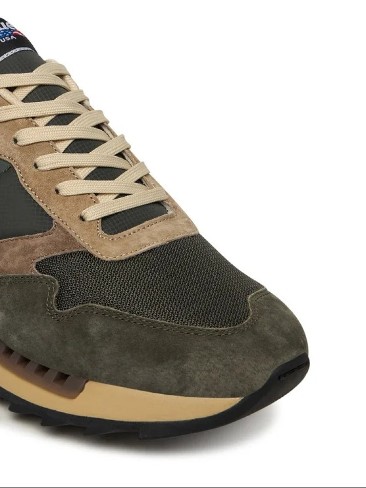 Sneakers "Ryder01" Verde Militare e Blu in Camoscio ed Ecopelle