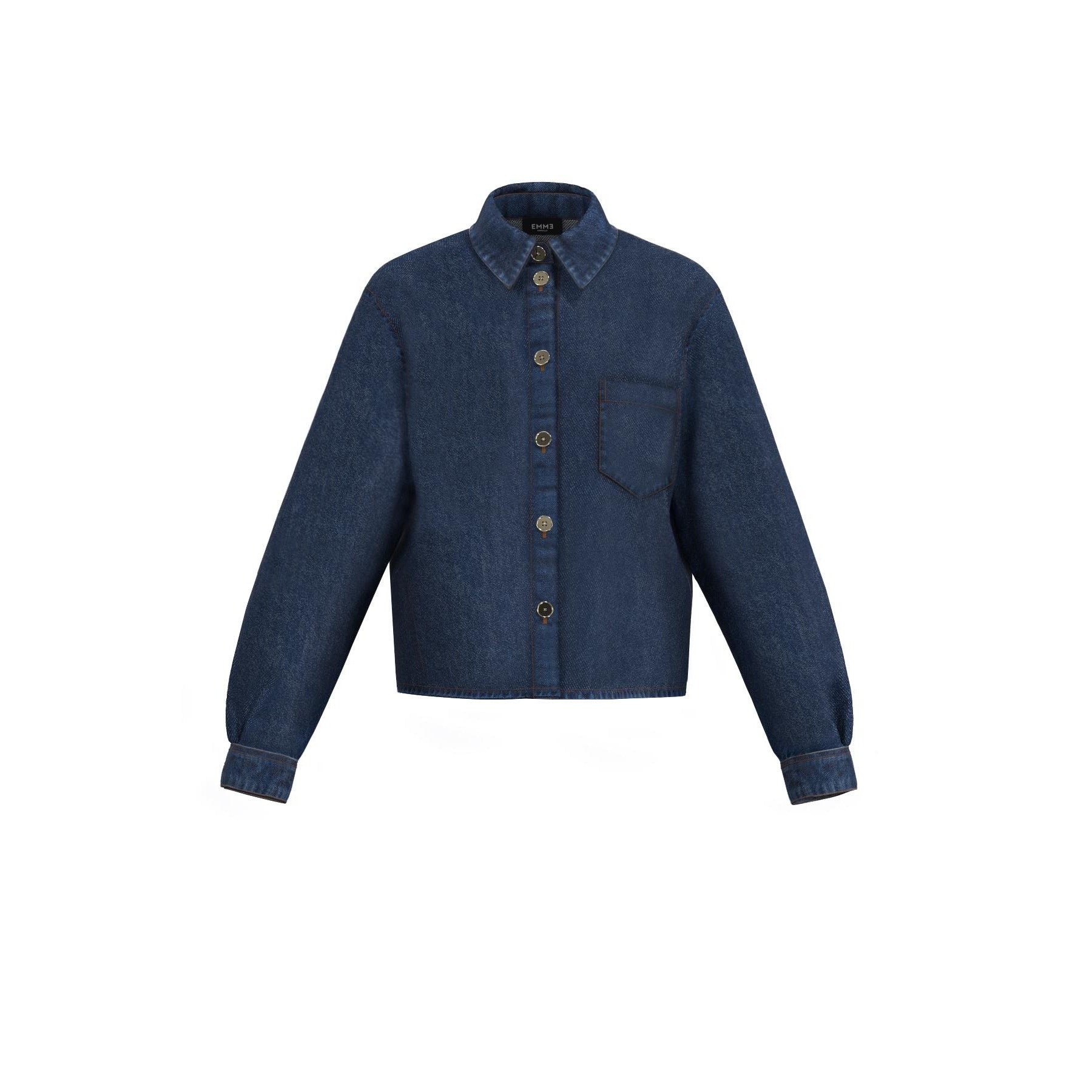 Camicia in Denim Blu Jeans "Bea" con Bottoni a Contrasto