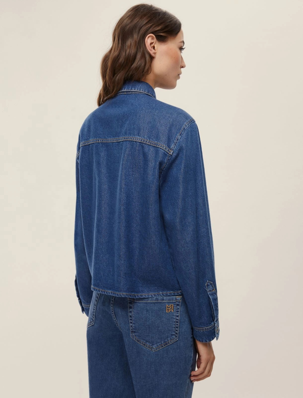 Camicia in Denim Blu Jeans "Bea" con Bottoni a Contrasto