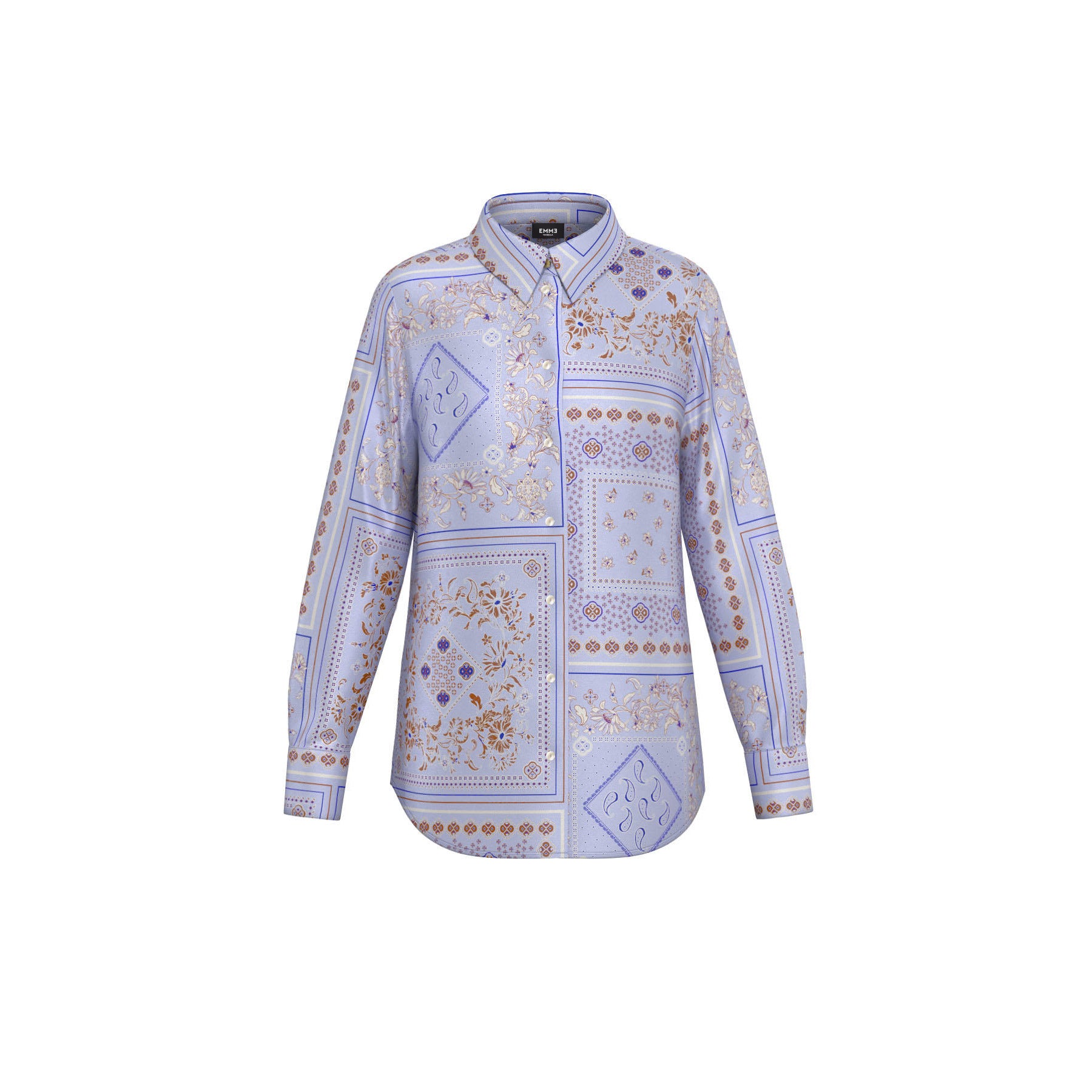 Camicia azzurra in twill di viscosa stampata bandana "Brunico"