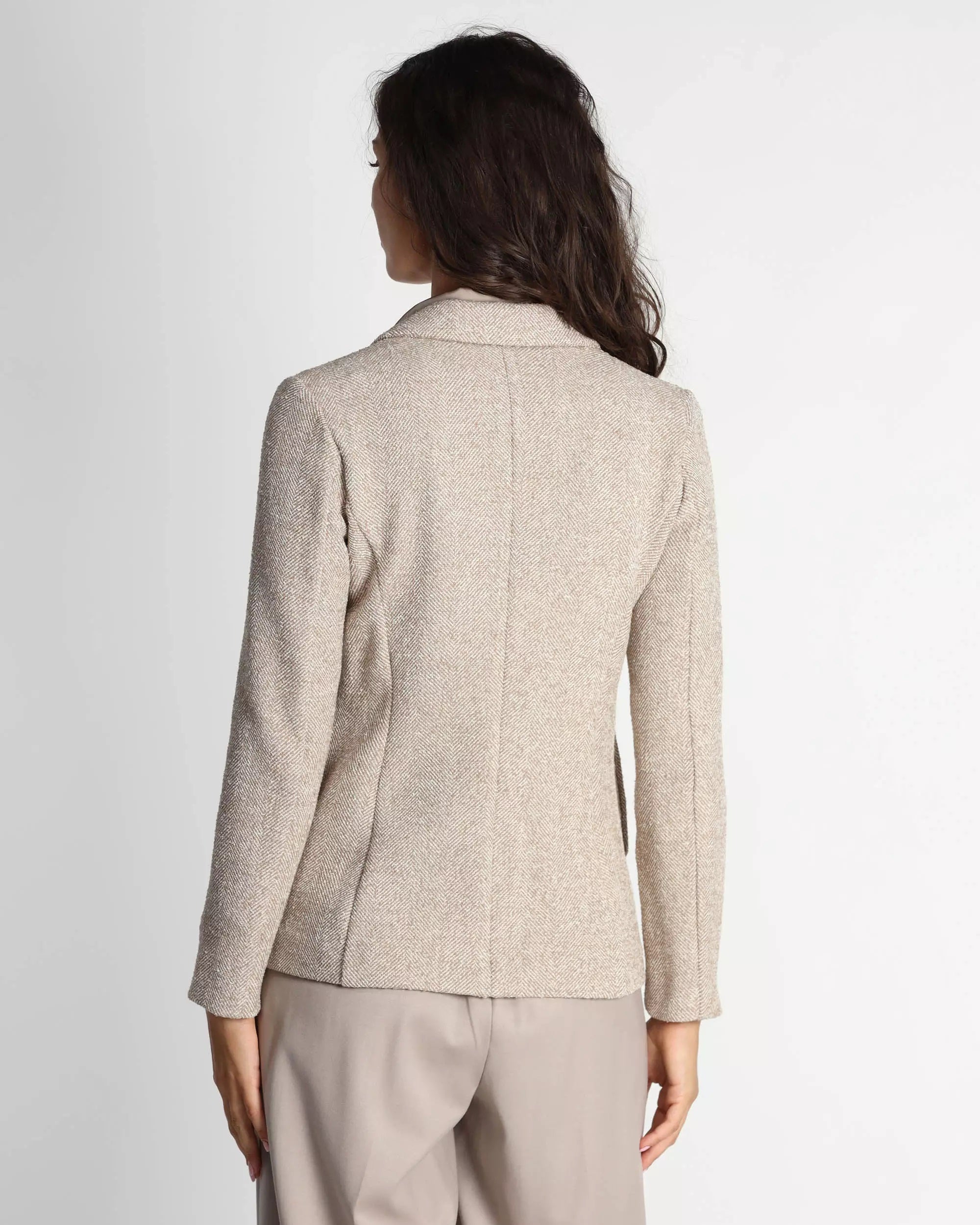 Giacca "Dear" beige in Stuoia Resca con Tasche Applicate