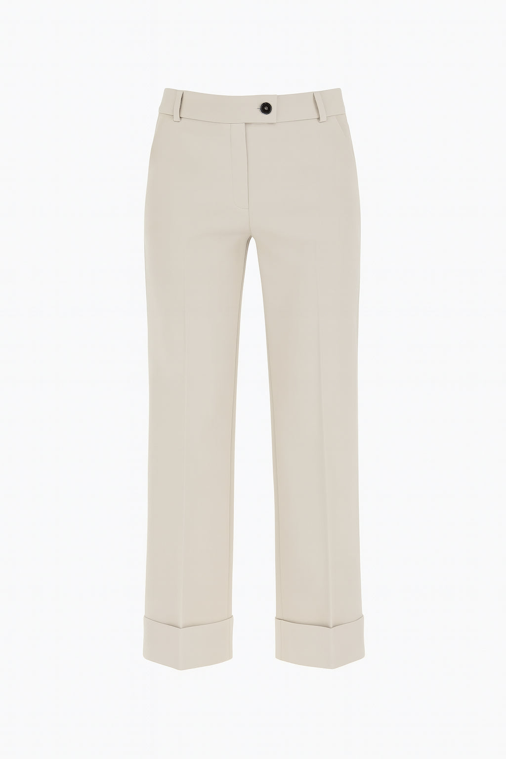 Pantalone dritto stretch "Favore" color cachà con piega stirata e risvolto