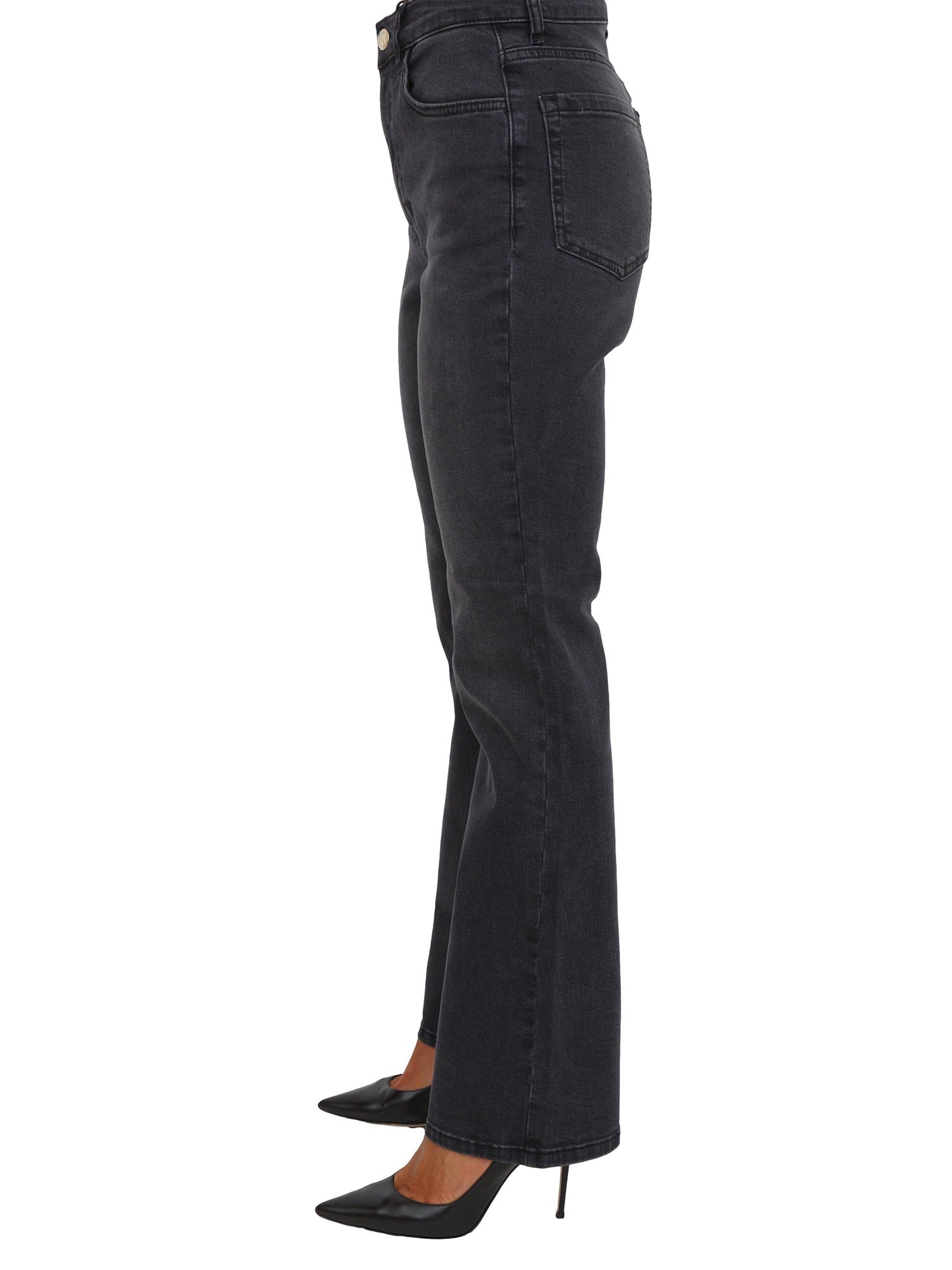 Jeans "Felce" in denim nero pulito slim flare