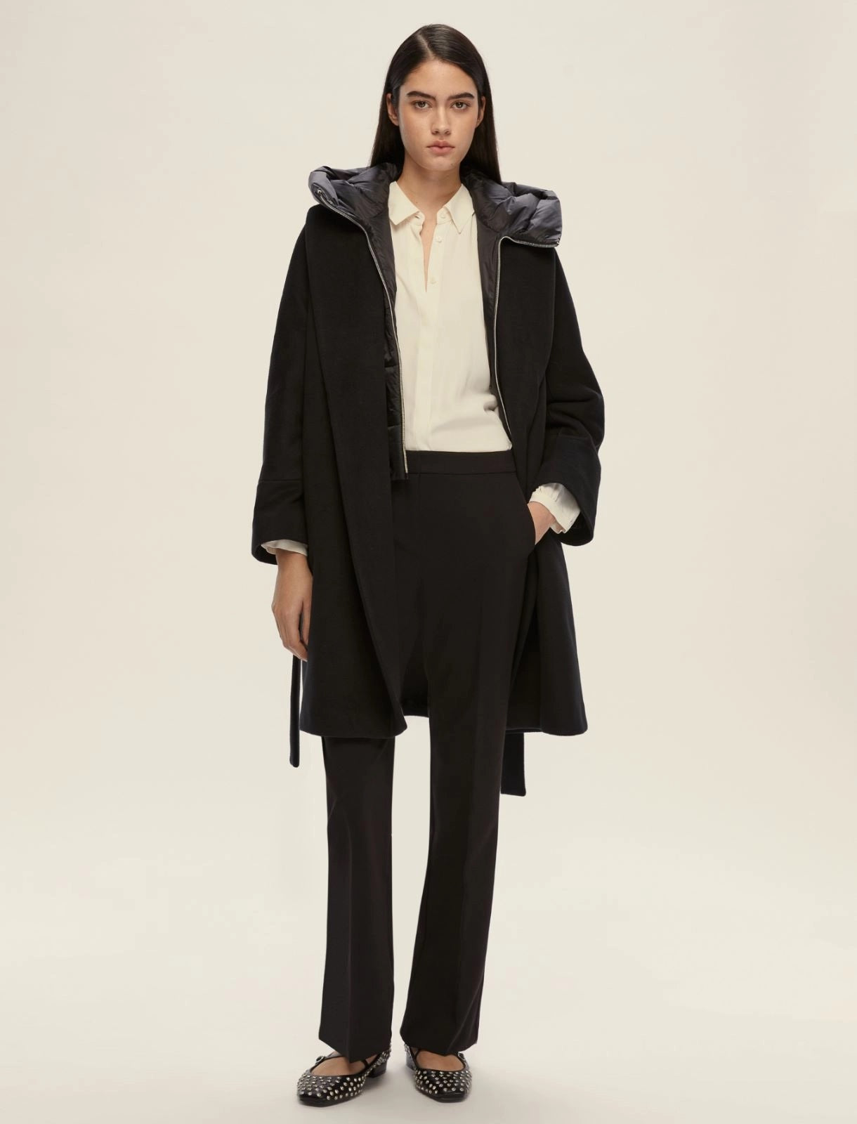Pantalone Flare Stretch "Franca" Nero con Linea Aderente