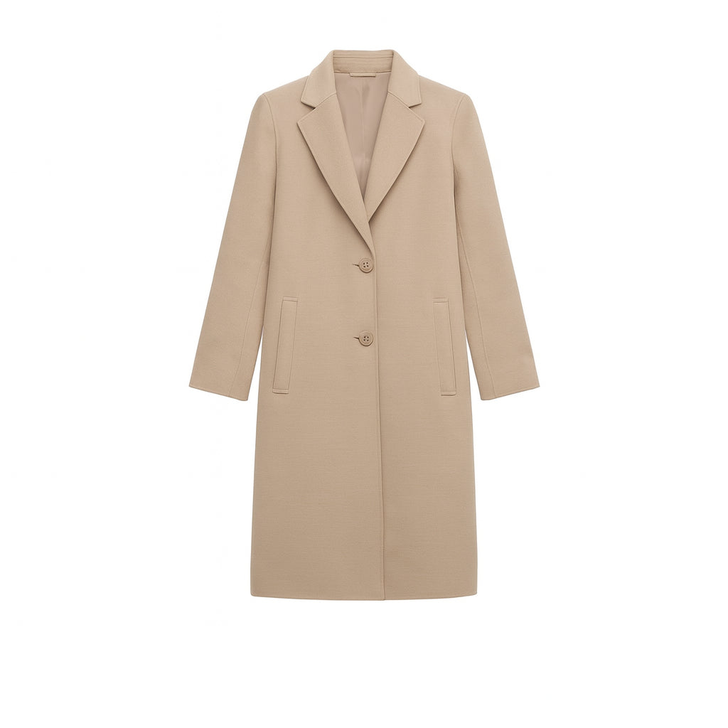 Cappotto "Frine" in Tessuto Double con Linea Dritta color cachà
