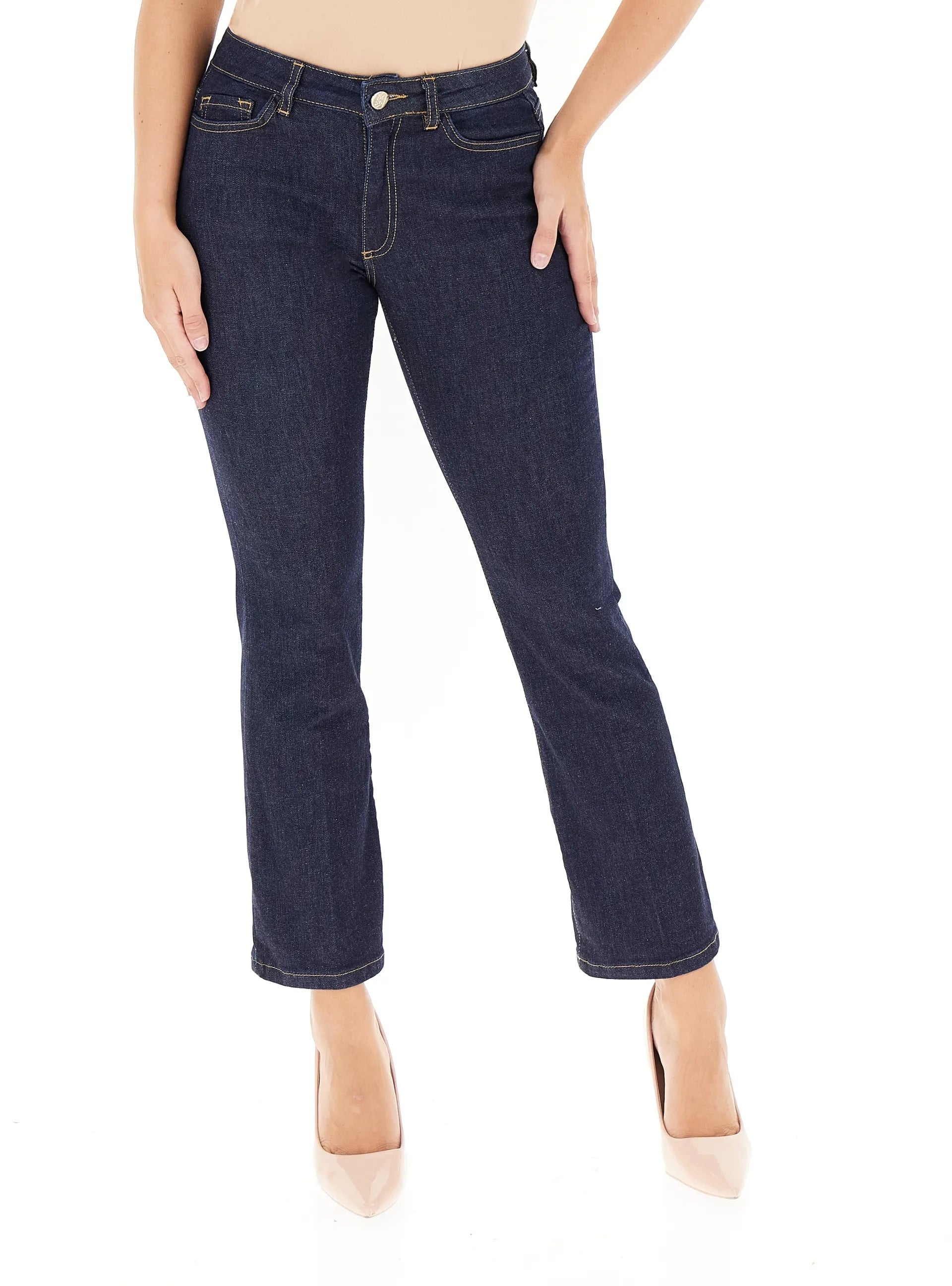 Jeans "Ibisco" in Denim blu pulito Stretch Slim Cropped