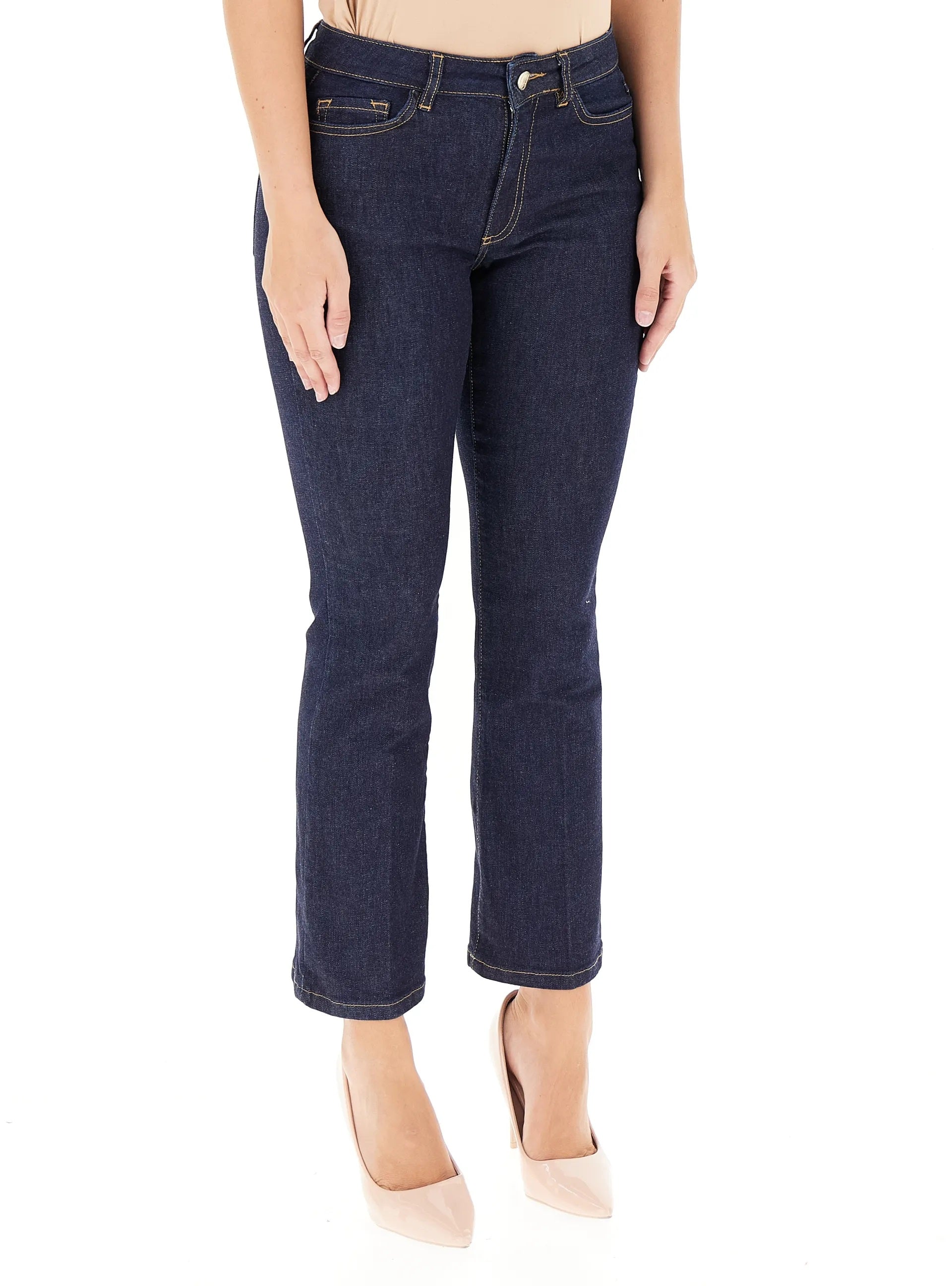 Jeans "Ibisco" in Denim blu pulito Stretch Slim Cropped
