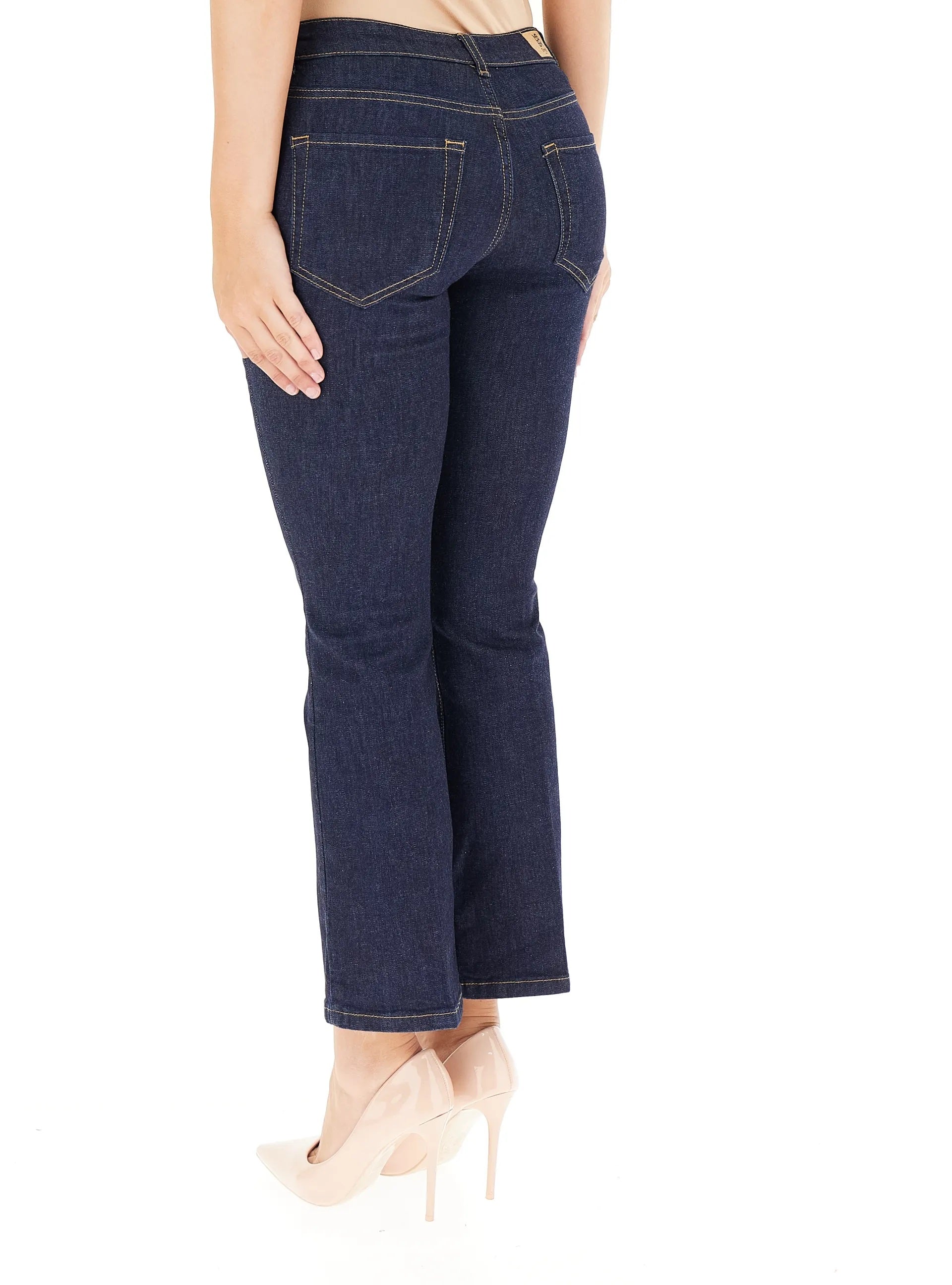 Jeans "Ibisco" in Denim blu pulito Stretch Slim Cropped